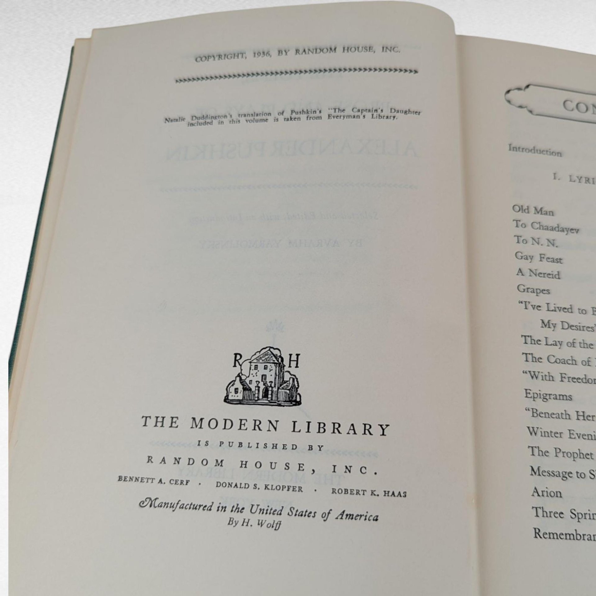1936 Pushkin Poems Prose Plays, Vintage Hardcover, Modern Library Edition, Russian Literature, Gift for Book Lover, Avrahm Yarmolinsky