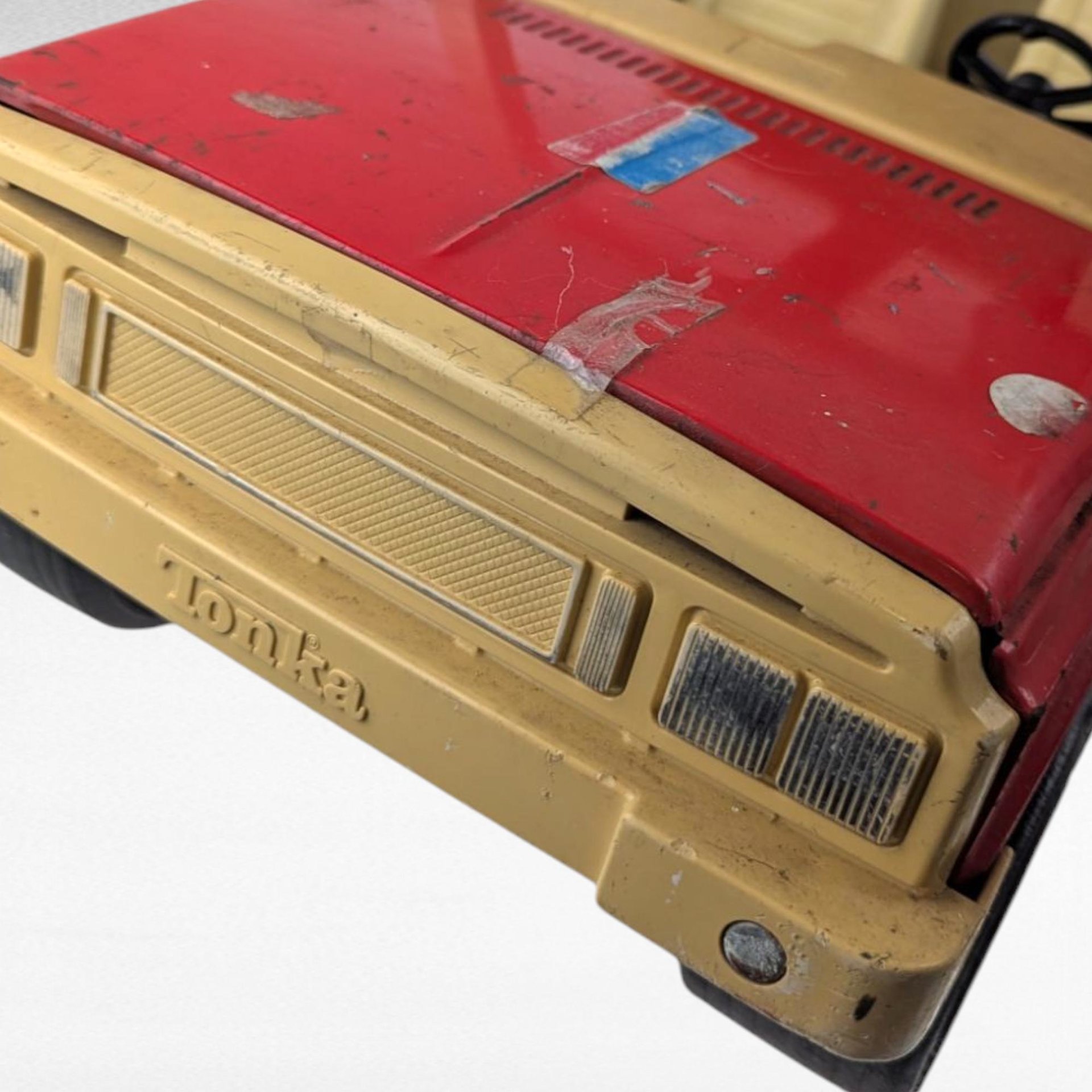 Vintage Red Metal Tonka Mighty Adventure Jeep, 18" Length, Stickers, Collectible Tonka Toy, Gift for Collector