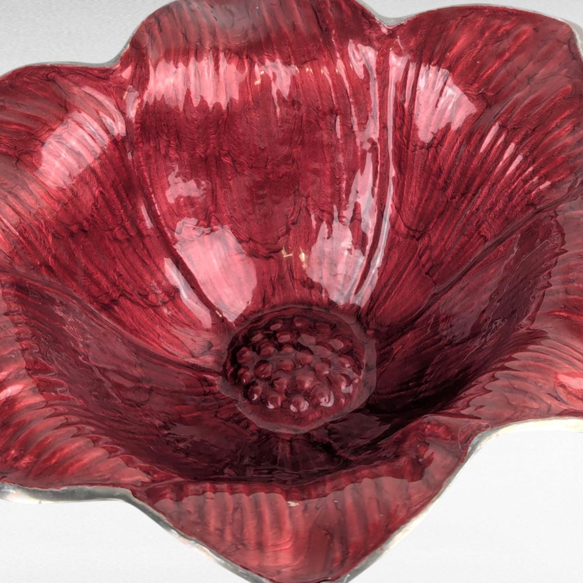 Vintage Julia Knight Flower Bowl, Mother of Pearl Enamel, Sand Cast Aluminum, Signed, Decorative Bowl, Collectible Art Bowl
