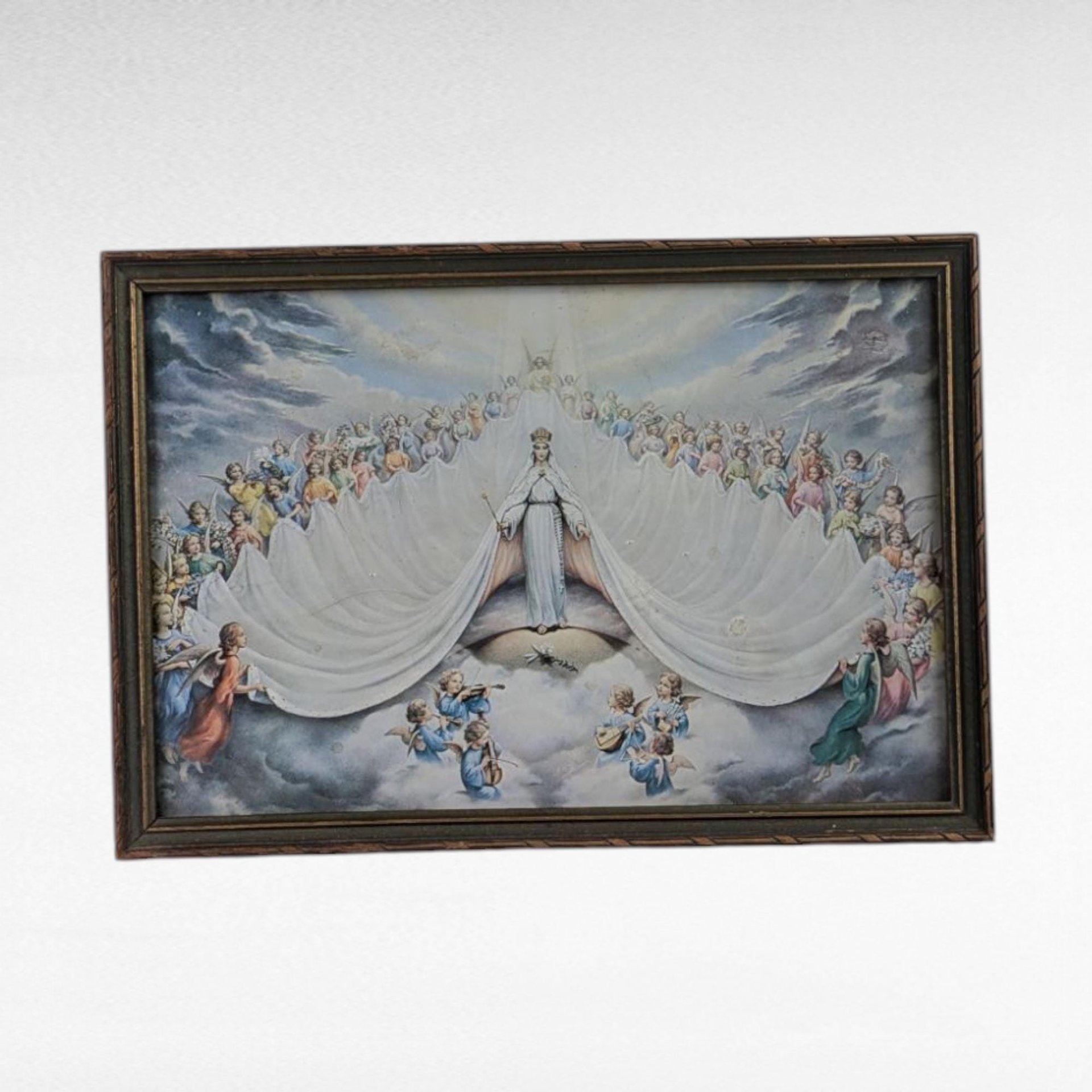 Vintage Mary Immaculate, Queen of the Universe Framed Print, Religious Art, Angelic Scene, Christian Gift, Framed Religious Print
