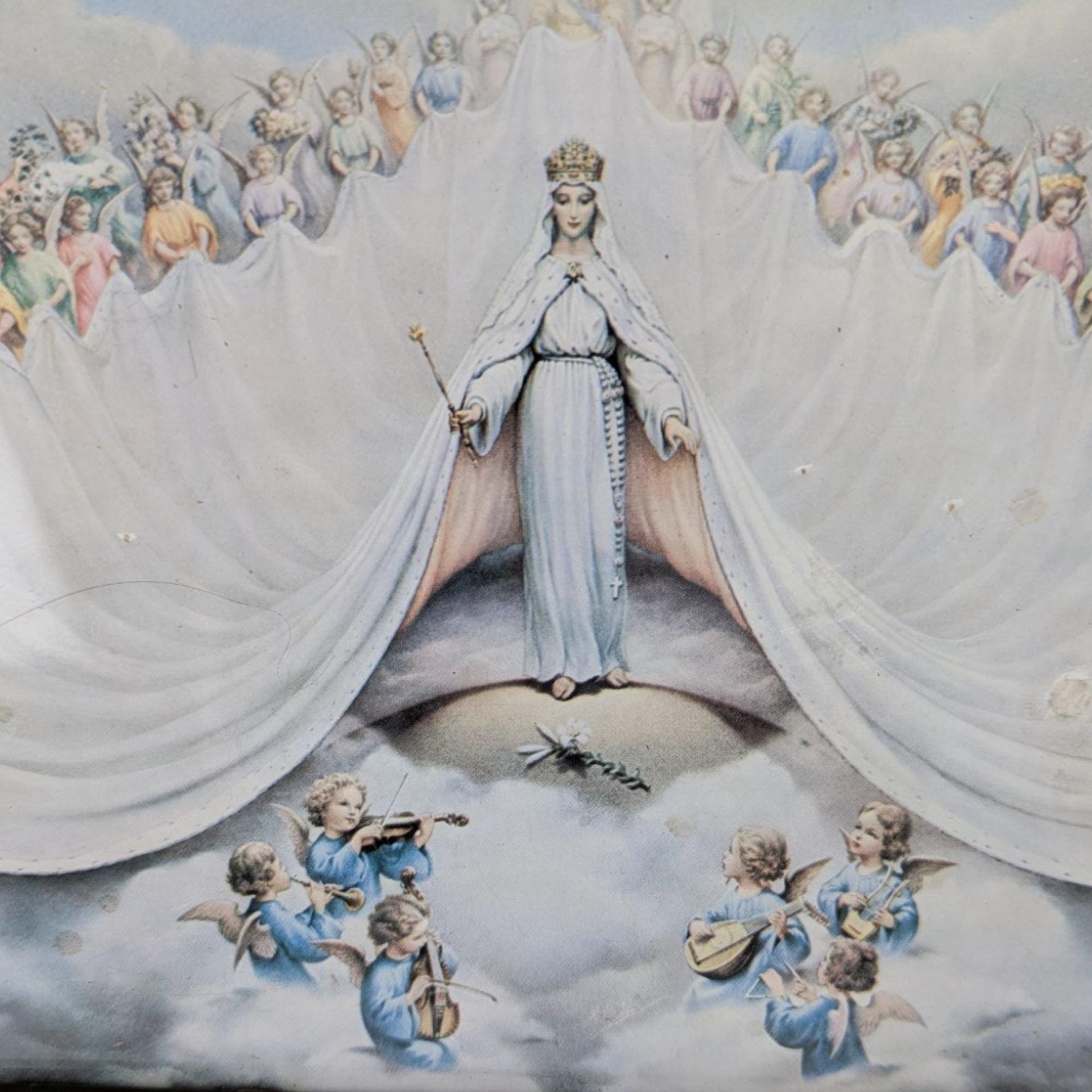 Vintage Mary Immaculate, Queen of the Universe Framed Print, Religious Art, Angelic Scene, Christian Gift, Framed Religious Print