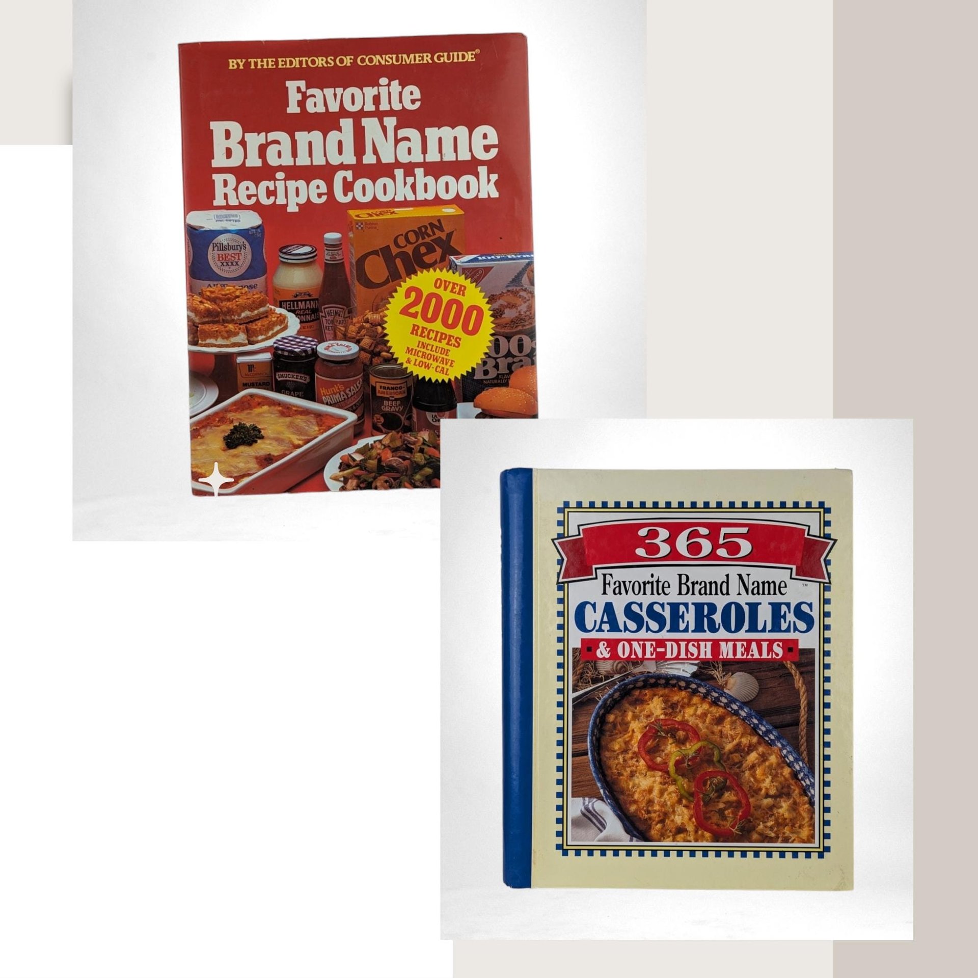 Vintage Favorite Brand Names Cookbook Pair, 1981 Recipe Book, 1996 Casserole Cookbook, Over 2000 Recipes, Retro Kitchen, Gift for Home Cook