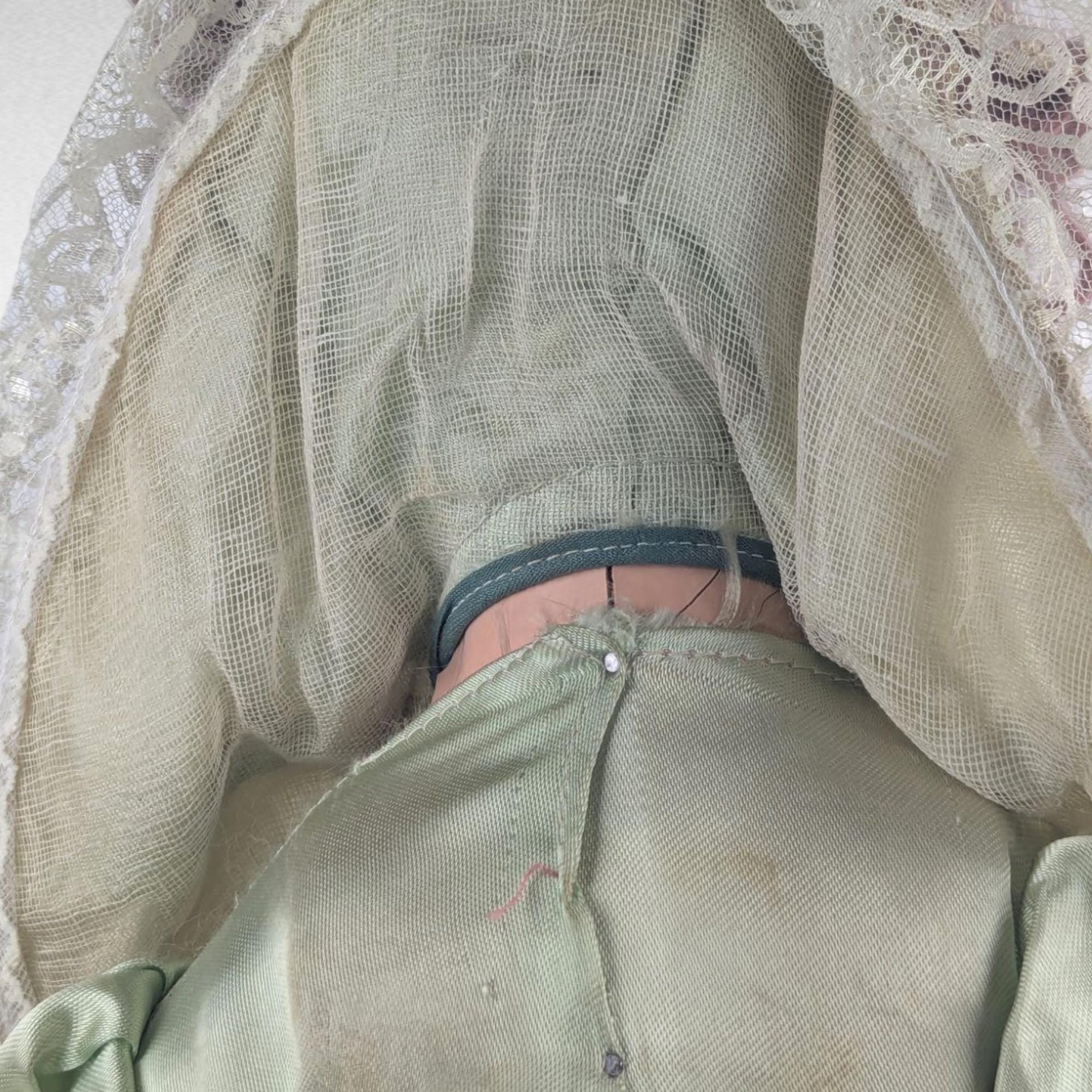 Antique Bed Doll - 27" Boudoir Doll in Light Green Dress - Vintage Doll with Character - Shabby Chic Decor -  Collector's Item