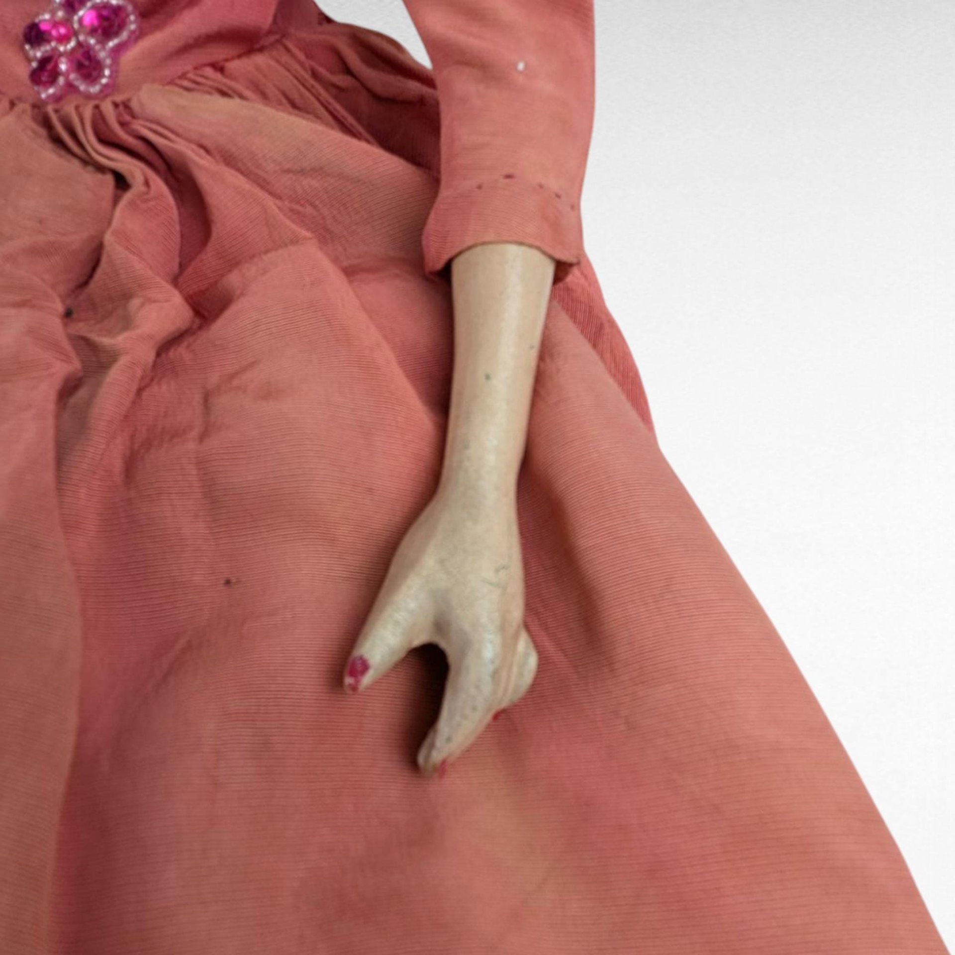 Antique Boudoir Bed Doll - 30" Tall with Orange Dress - Doll with Character - Shabby Chic Decor - Collector's Item