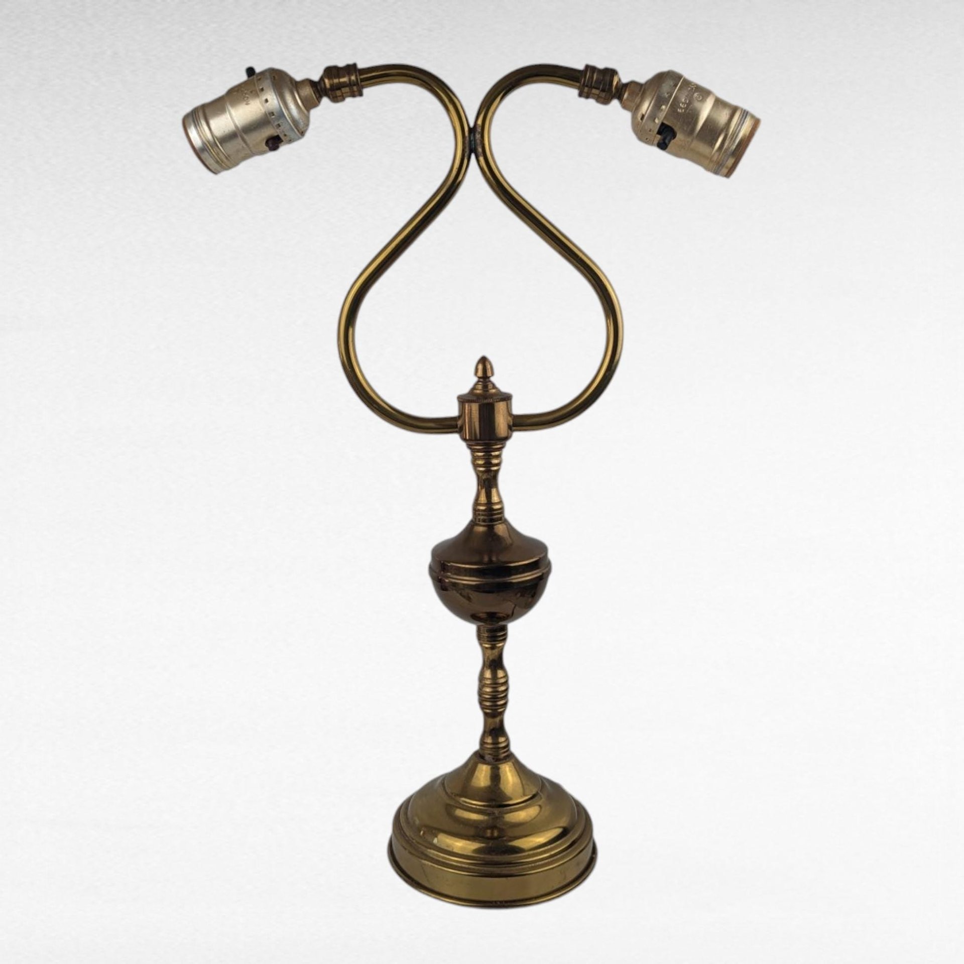 Vintage Double Brass Table Lamp, 16 Inch Height, Dual Light Desk Lamp, Antique Style Lighting, Unique Home Decor, Gift for Reader