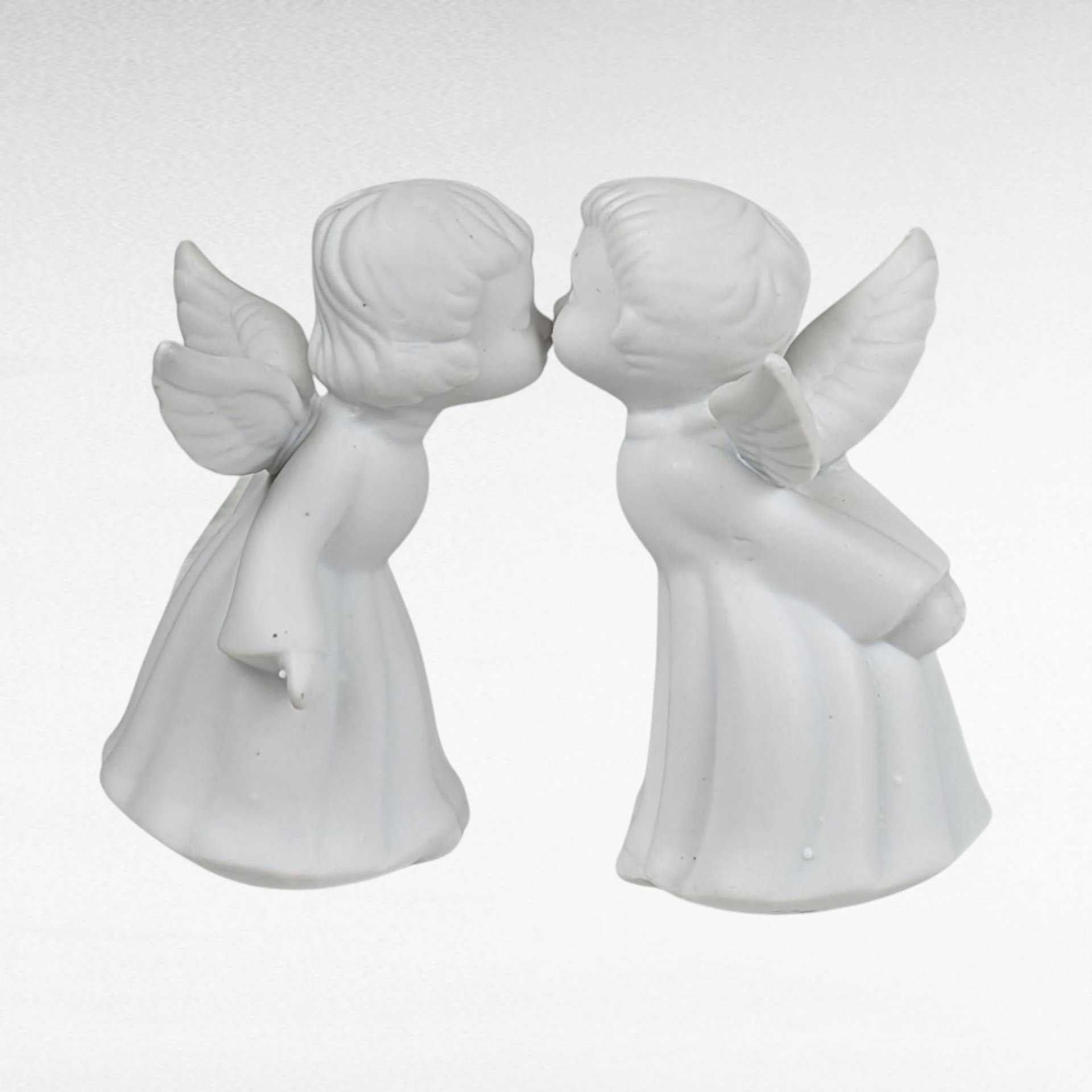 Vintage Kissing Angel Figurine Lot - Bisque Angels, Blue Porcelain Angels - Made in Japan, Romantic Decor