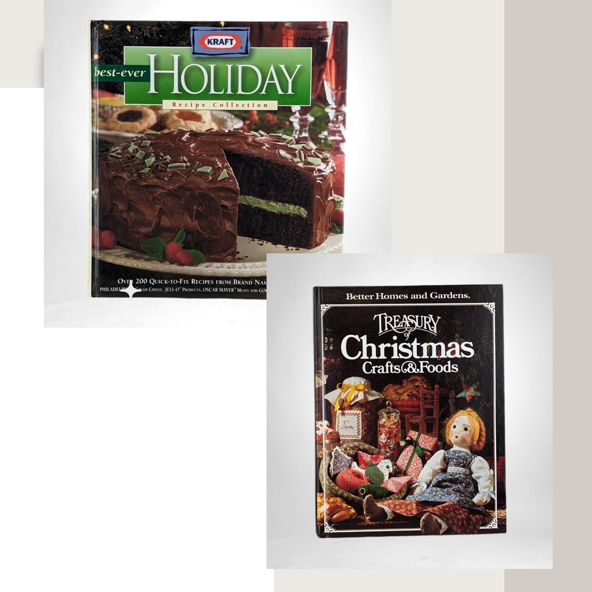Vintage Christmas Craft and Cookbook Pair - BHG Treasury Crafts & Foods, Kraft Best Ever Holiday Recipes - Retro Christmas Decor