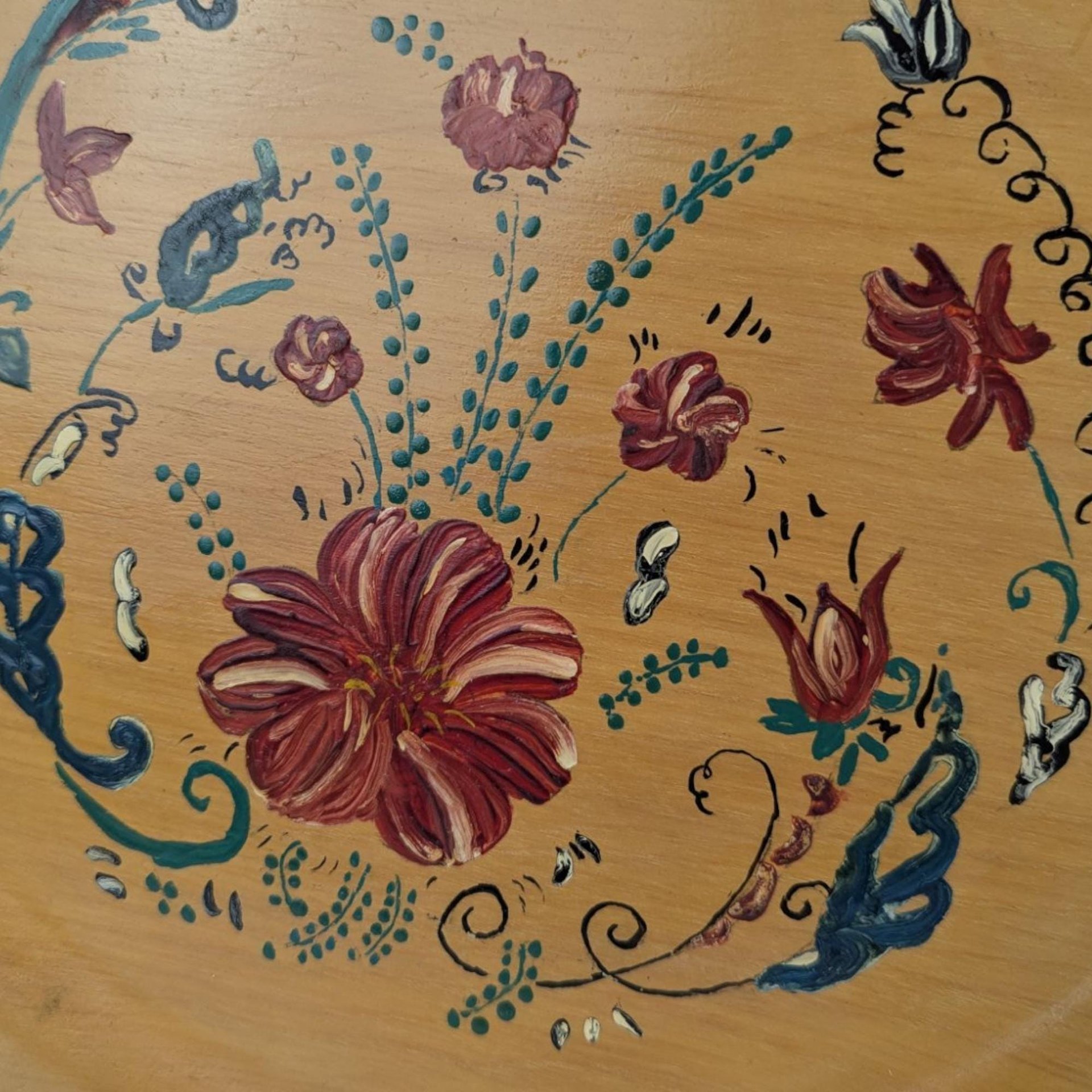 Pair of Vintage Handpainted Wooden Plates, Floral Design, Signed Wall Decor, Rustic Kitchen Display