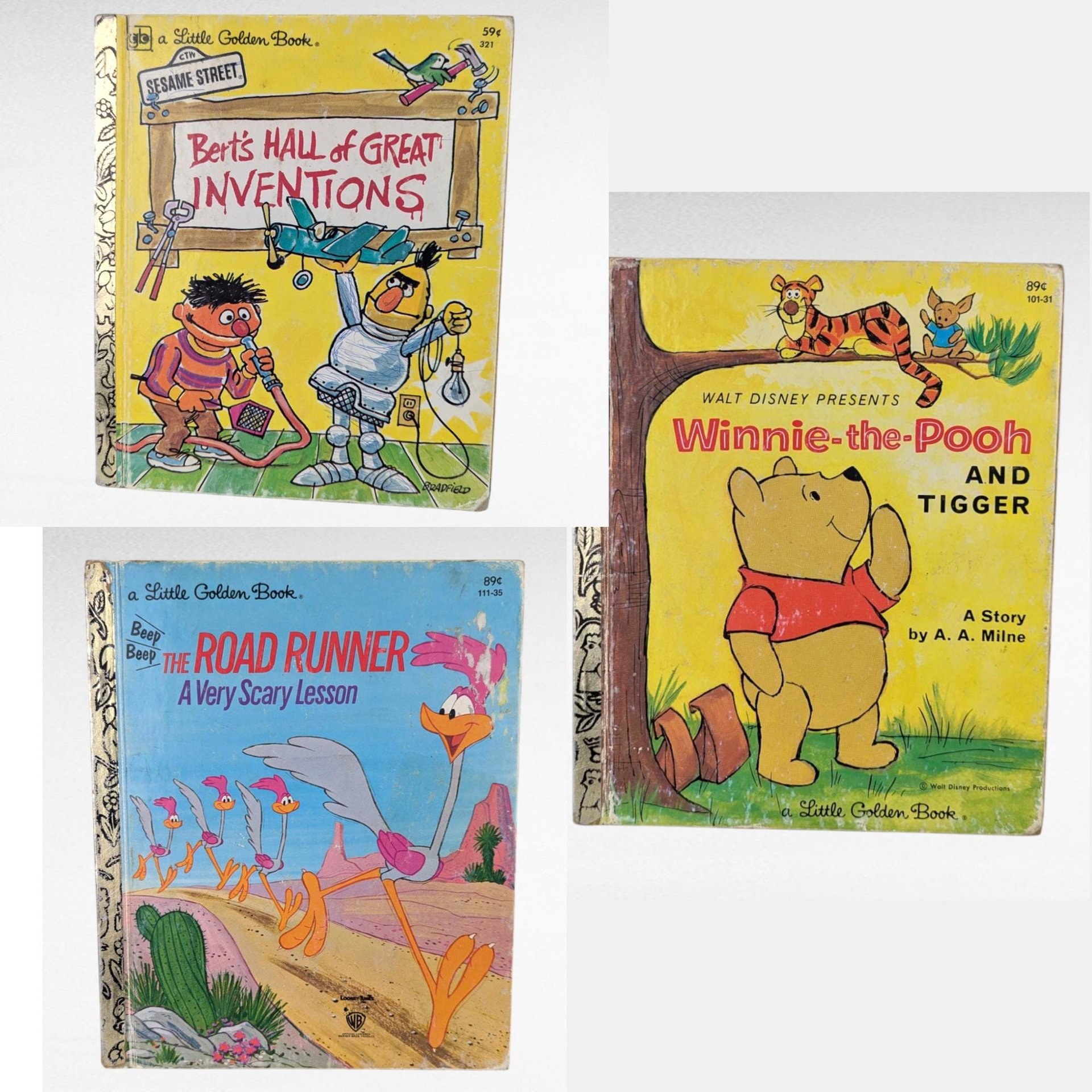 Vintage Little Golden Book Set, Winnie the Pooh, Mother Goose, Bert's Inventions, Road Runner, Children's Story Collection, Classic Reads