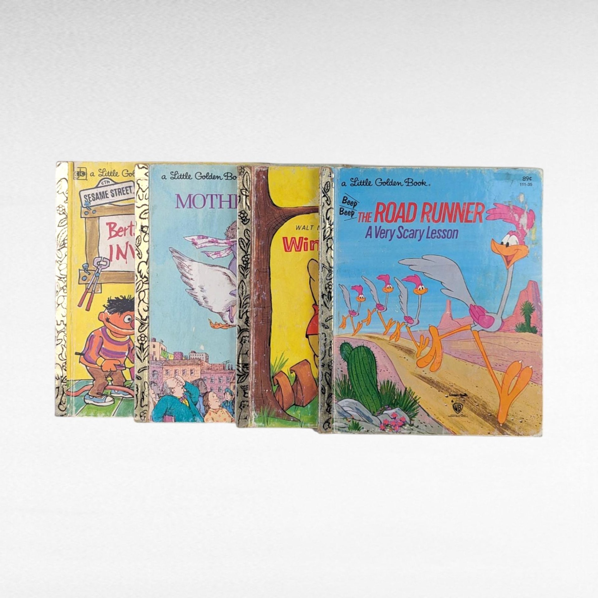 Vintage Little Golden Book Set, Winnie the Pooh, Mother Goose, Bert's Inventions, Road Runner, Children's Story Collection, Classic Reads
