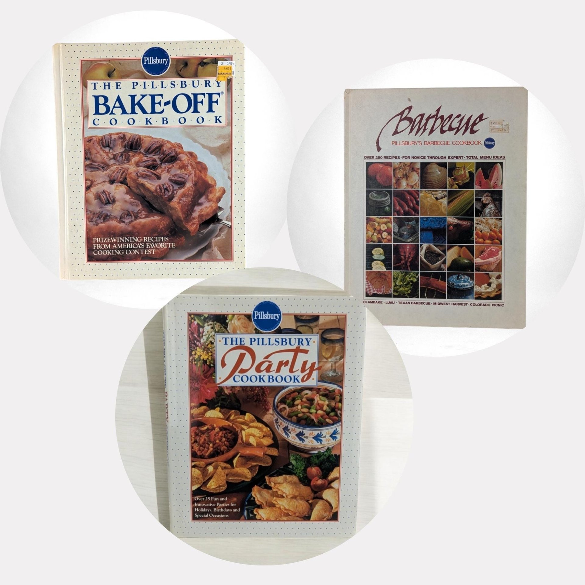 Vintage Pillsbury Cookbook Trio, 1976 BBQ, 1990 Bake Off, 1996 Best of Bake Off, Collectible Recipe Books