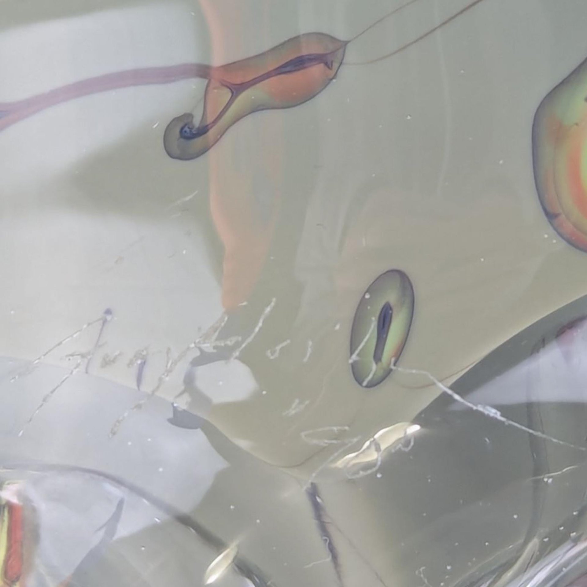 Vintage Art Glass Sculpture, Abstract Form, Signed (Unreadable), Decorative Glass Art, Heavy Glass Piece
