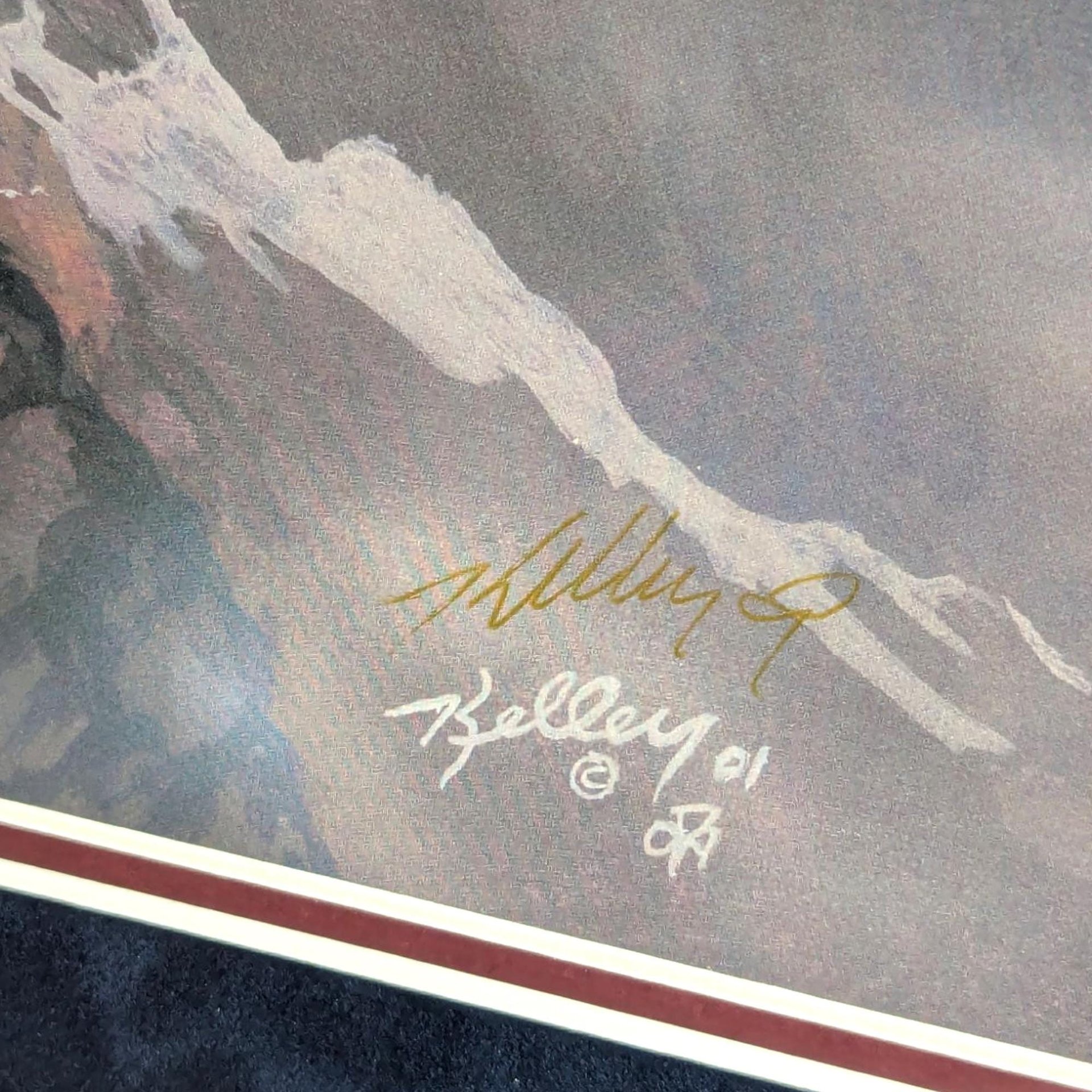 Vintage Framed "On Freedom's Wing" Kelley Print, Eagles & Mountain Landscape, Signed Art, Large Wall Decor