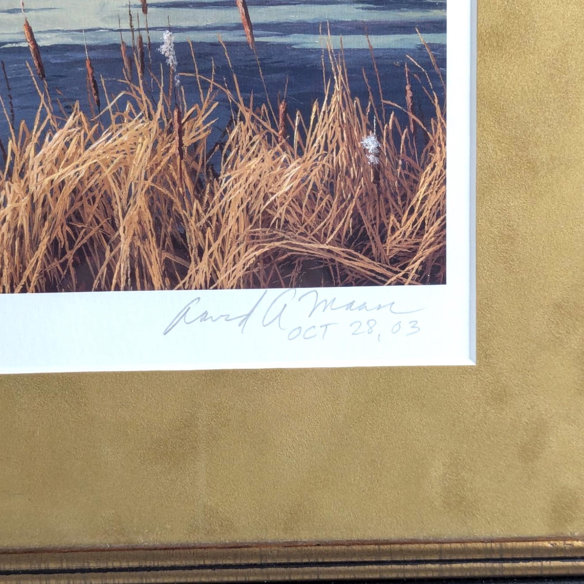 David A. Maass "Autumn at Baker - Trumpeter Swans" Framed Print, Signed Wildlife Art, Vintage Bird Decor, Swan Landscape Painting