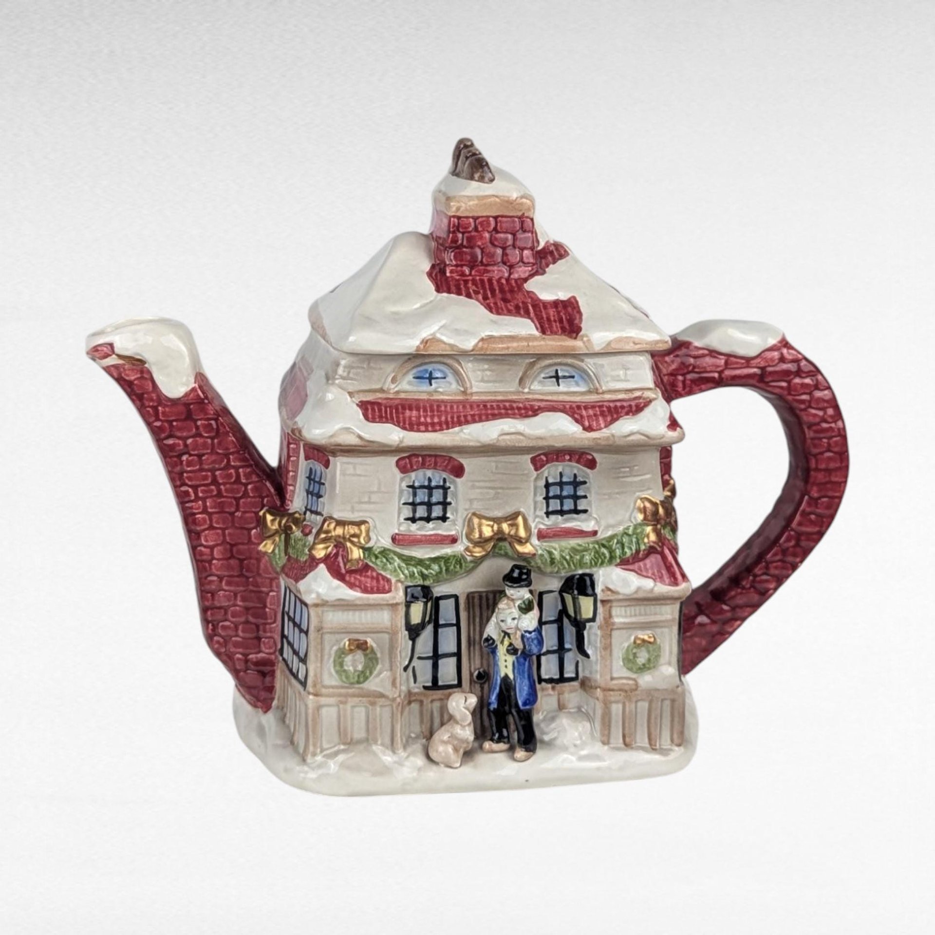 1997 Fitz and Floyd Dickens Ceramic Teapot, Christmas Carol House with Tiny Tim, Holiday Tea Service, Decorative Collectible Teapot