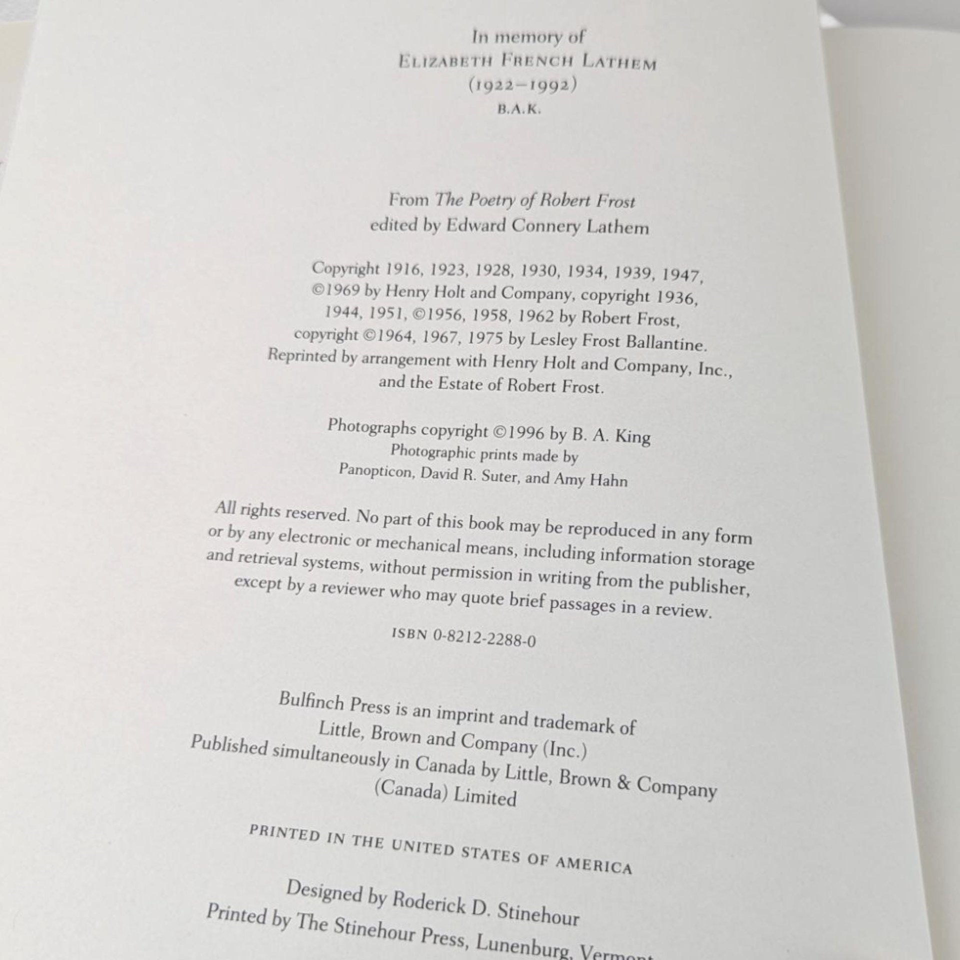 1996 Robert Frost Poetry Book, Versed in Country Things Hardcover, B.A. King Photographs, Nature Poetry Gift