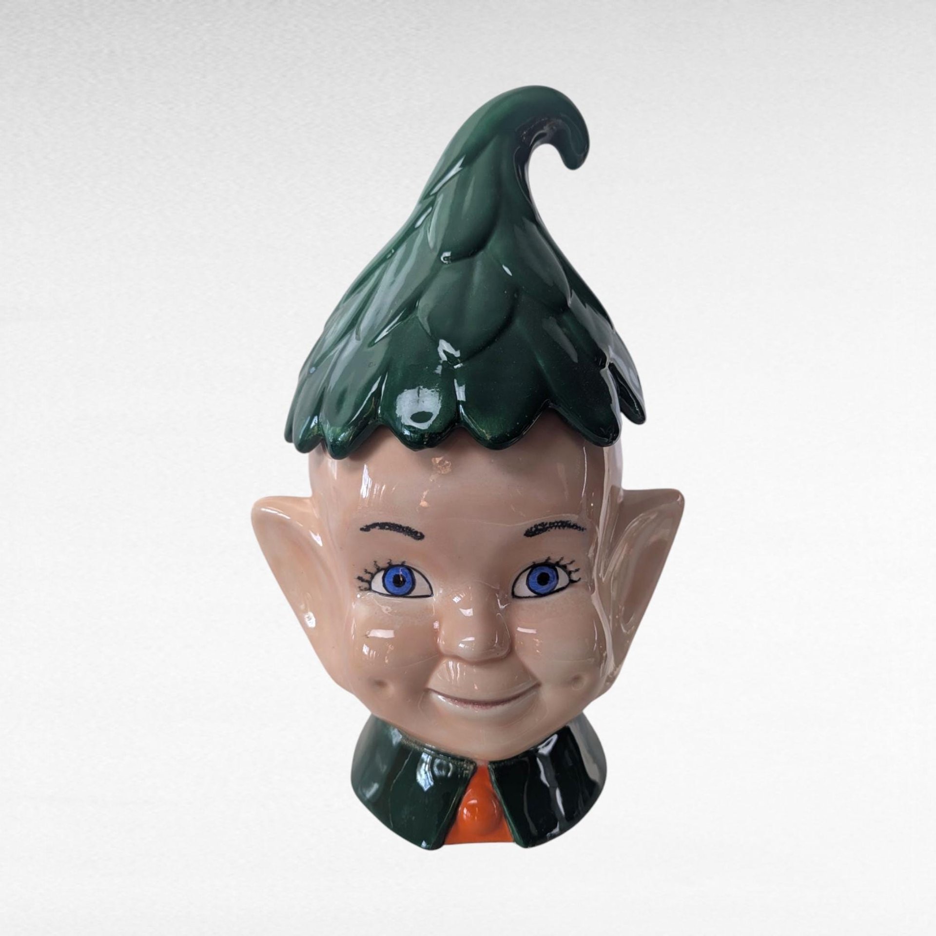 Vintage Pixie Elf Cookie Jar, Ceramic Cookie Jar, Christmas Cookie Jar, Holiday Decor, Kitchen Decor, Retro Elf, Pixie