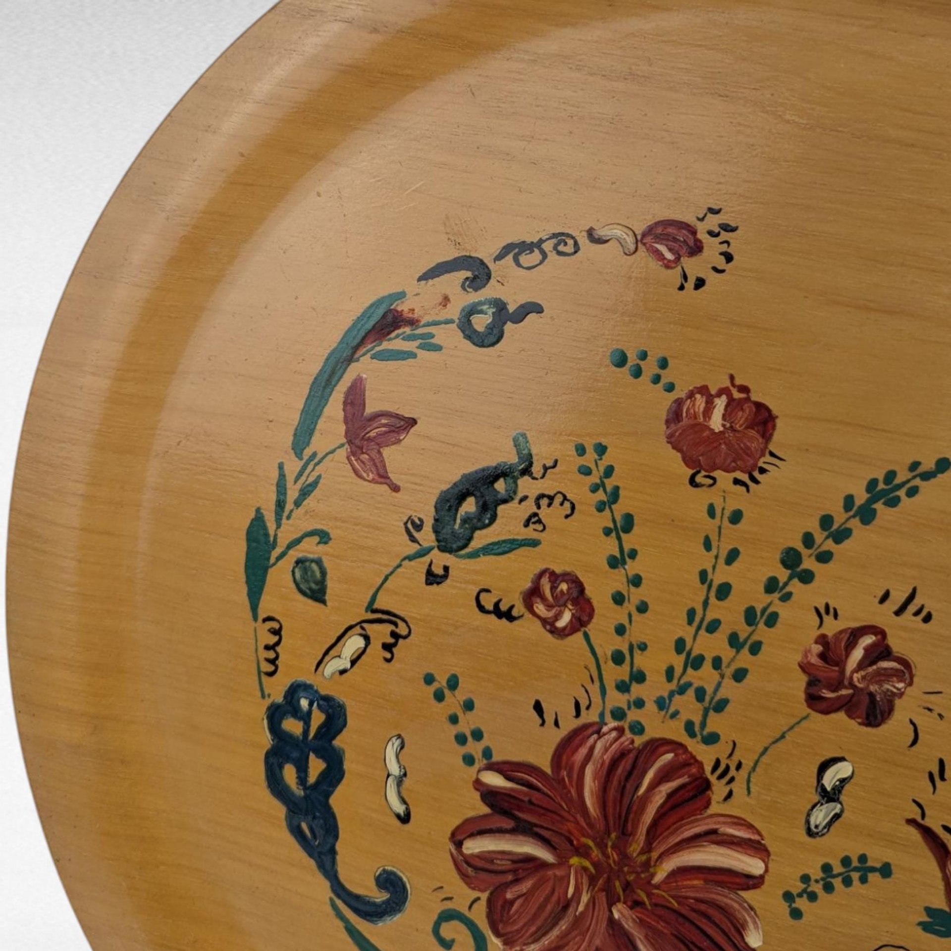 Pair of Vintage Handpainted Wooden Plates, Floral Design, Signed Wall Decor, Rustic Kitchen Display