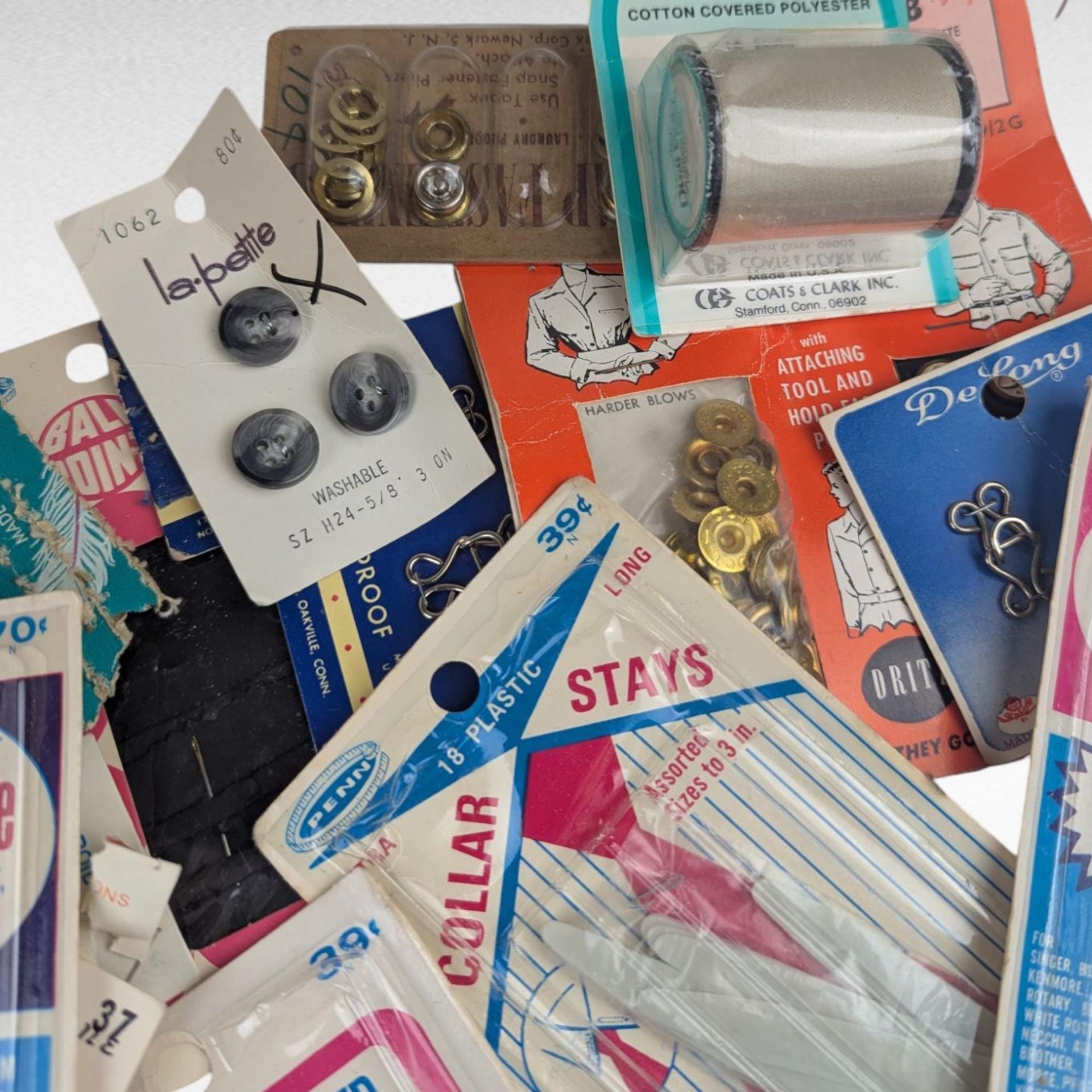 Vintage Sewing Supplies Lot Drawer Find Dritz Notions Needles Zippers Buttons Craft Supplies Gift for Sewers
