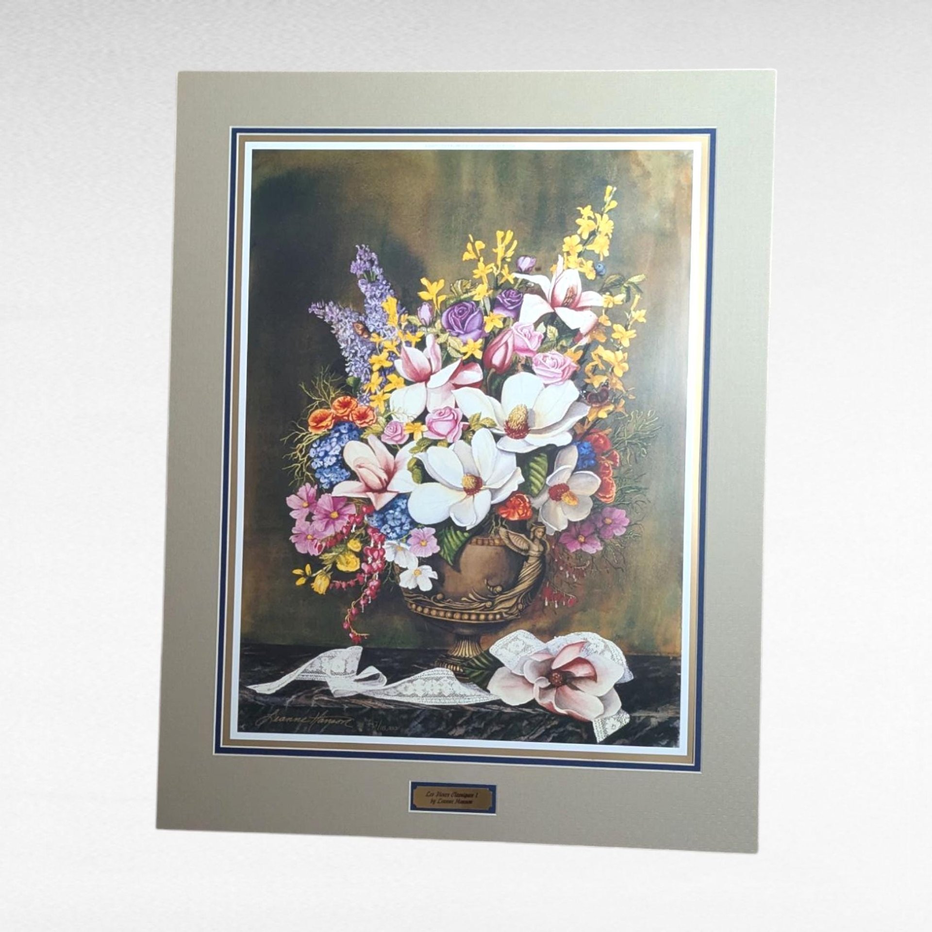 Leanne Hanson Floral Print, 1998 Limited Edition "Les Fleurs Classiques I", Unframed, Matted, Botanical Art, Flower Arrangement Decor