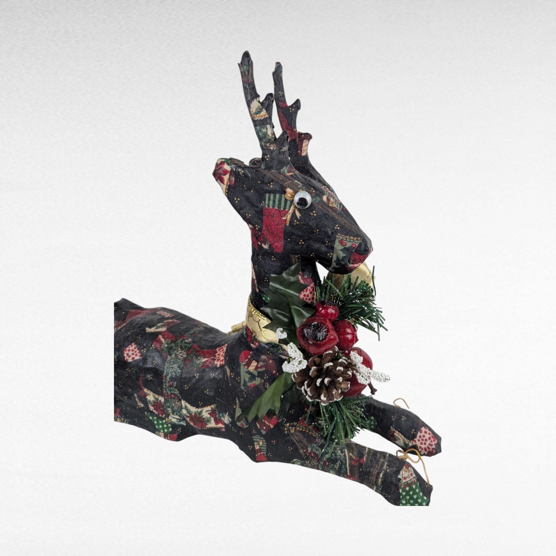 Vintage Paper Mache Reindeer Pair Holiday Figurines Christmas Mantel Decor Gift for Collector