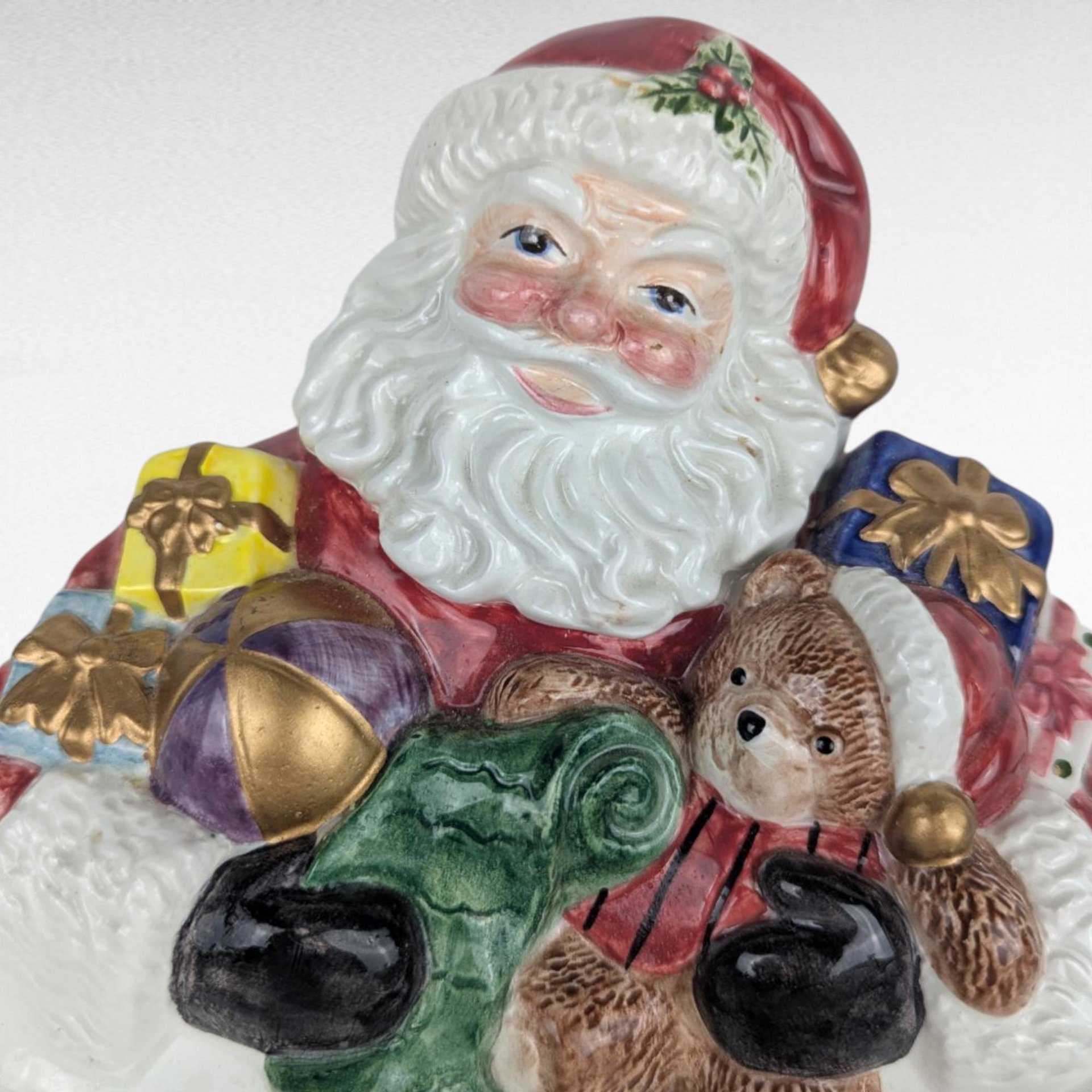 Vintage Fitz and Floyd Santa Candy Dish, Porcelain Christmas Serving Bowl, Holiday Decor