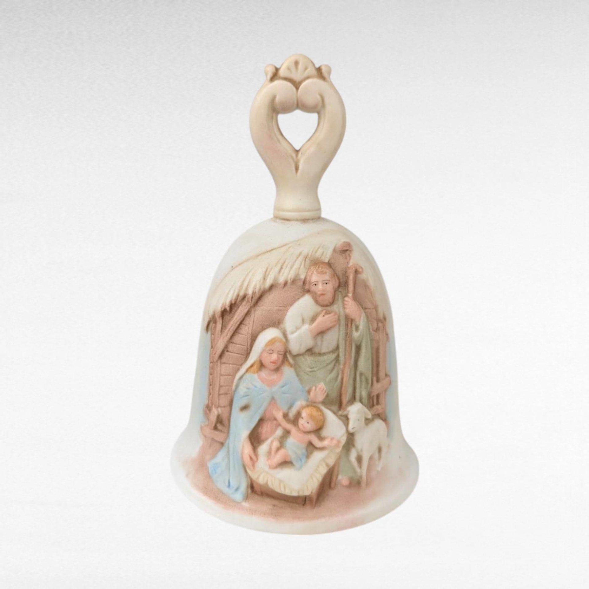 Vintage Homco Nativity Set, Ceramic Christmas Plate and Bell, Religious Holiday Decor, Gift for Christian