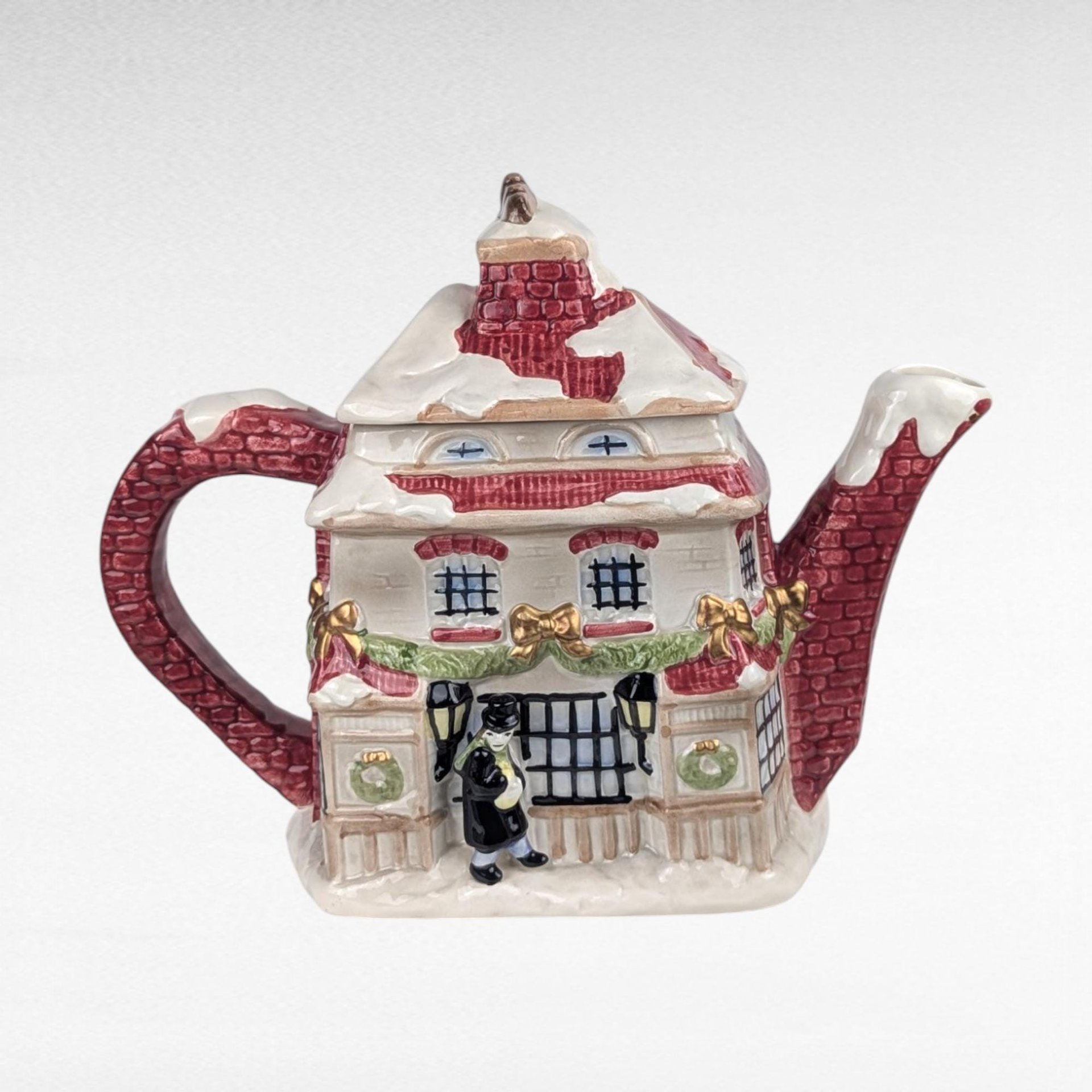 1997 Fitz and Floyd Dickens Ceramic Teapot, Christmas Carol House with Tiny Tim, Holiday Tea Service, Decorative Collectible Teapot
