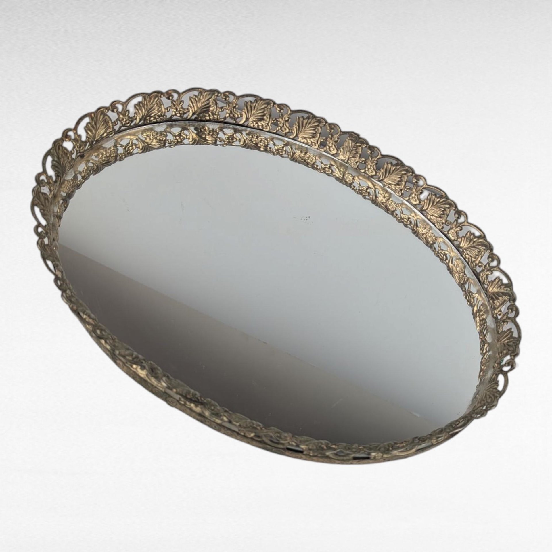 Vintage Oval Filigree Vanity Mirror Tray, Decorative Dresser Tray, Perfume Display, Gift for Her