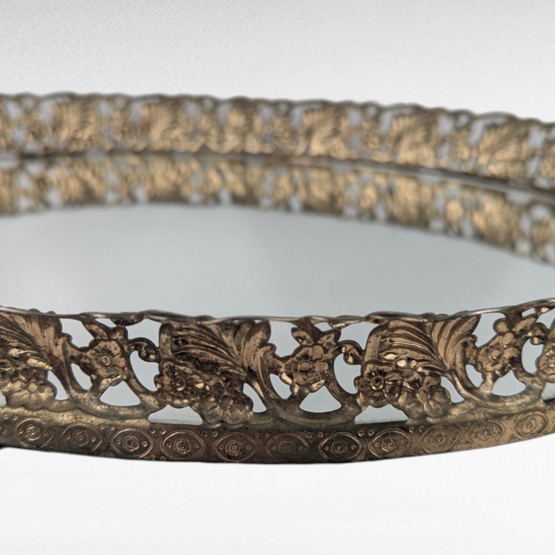 Vintage Oval Filigree Vanity Mirror Tray, Decorative Dresser Tray, Perfume Display, Gift for Her