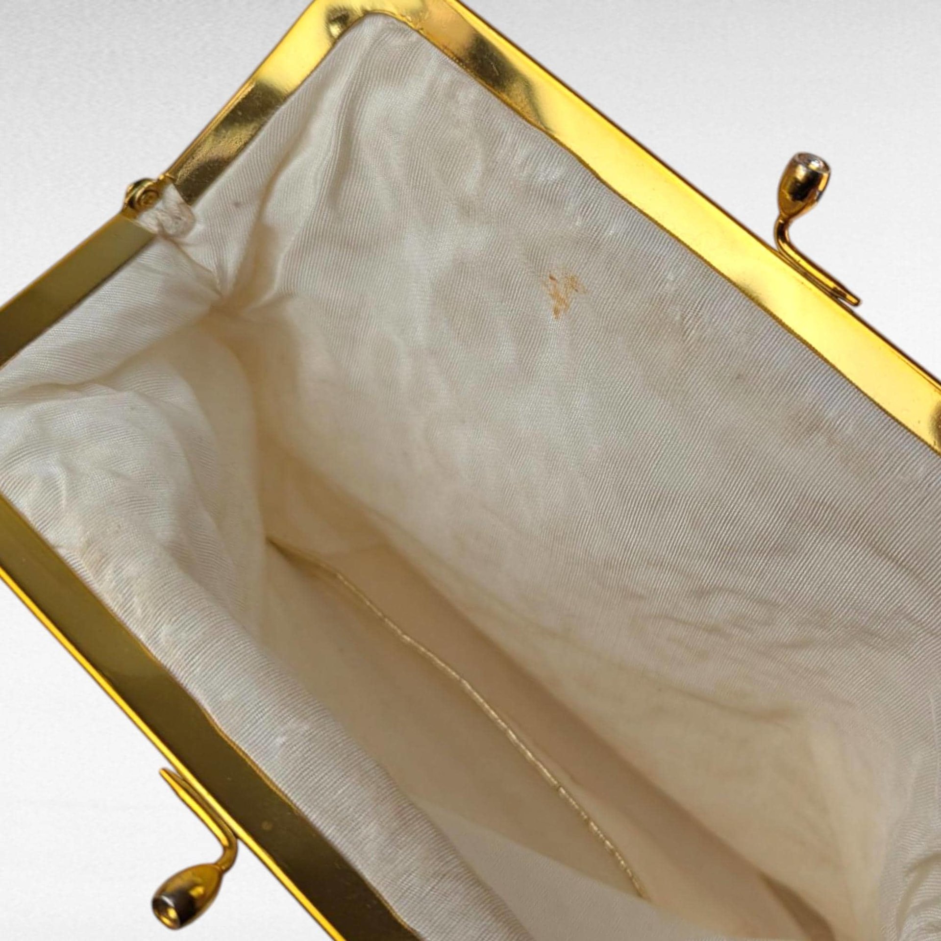Vintage Beaded Clutch Purse, 1950s 60s White Scroll Handbag, Gold Frame Evening Bag, Gift for Her