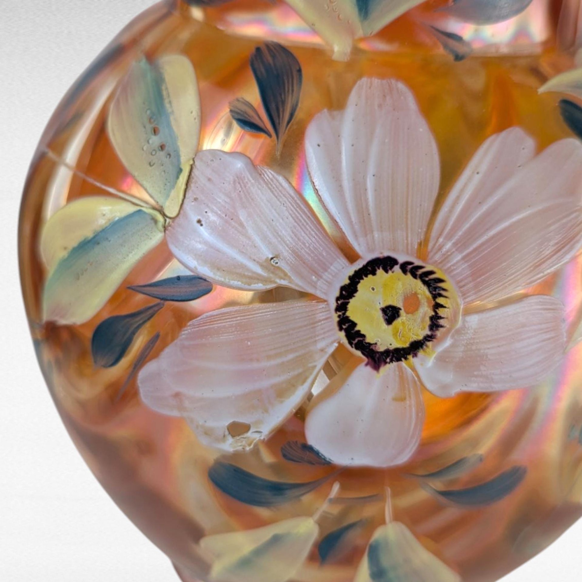Vintage Fenton Draped Marigold Pitcher, Carnival Glass Style, Hand-Painted Floral Pitcher, 9.5" Height, Gift for Collectors