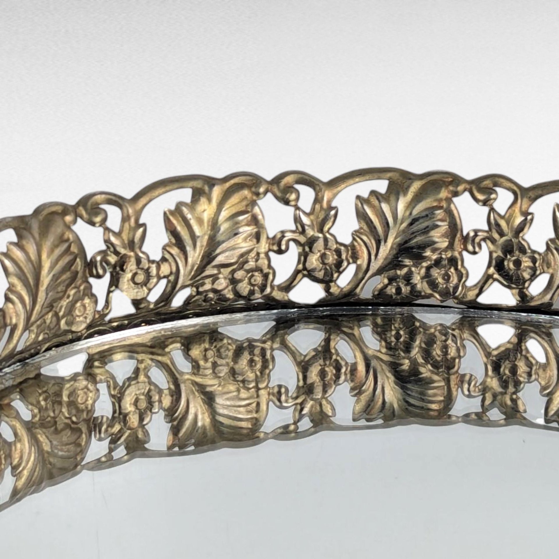 Vintage Gold Filigree Oval Mirror, Vanity Tray, Dresser Organizer, Perfume Display