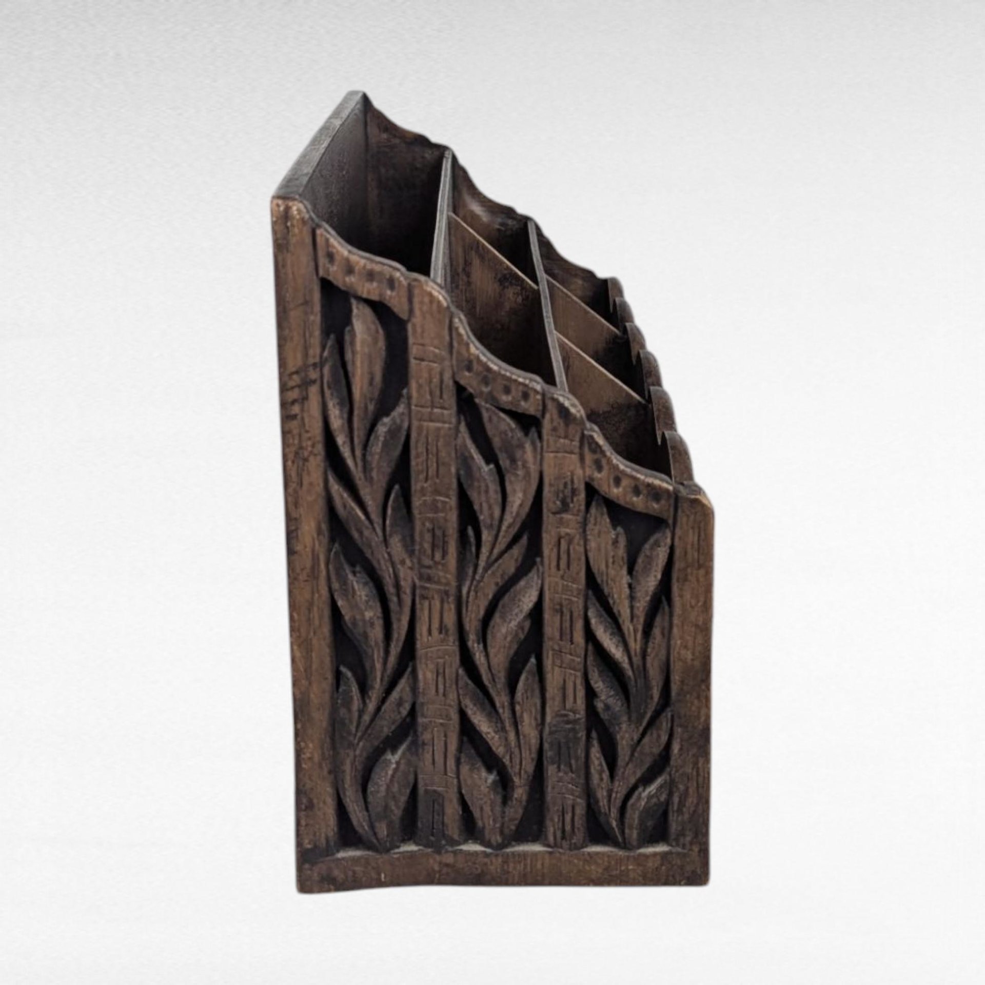 Vintage Lerner Carved Style Plastic Desk Organizer, Faux Wood Letter Holder, Office Storage