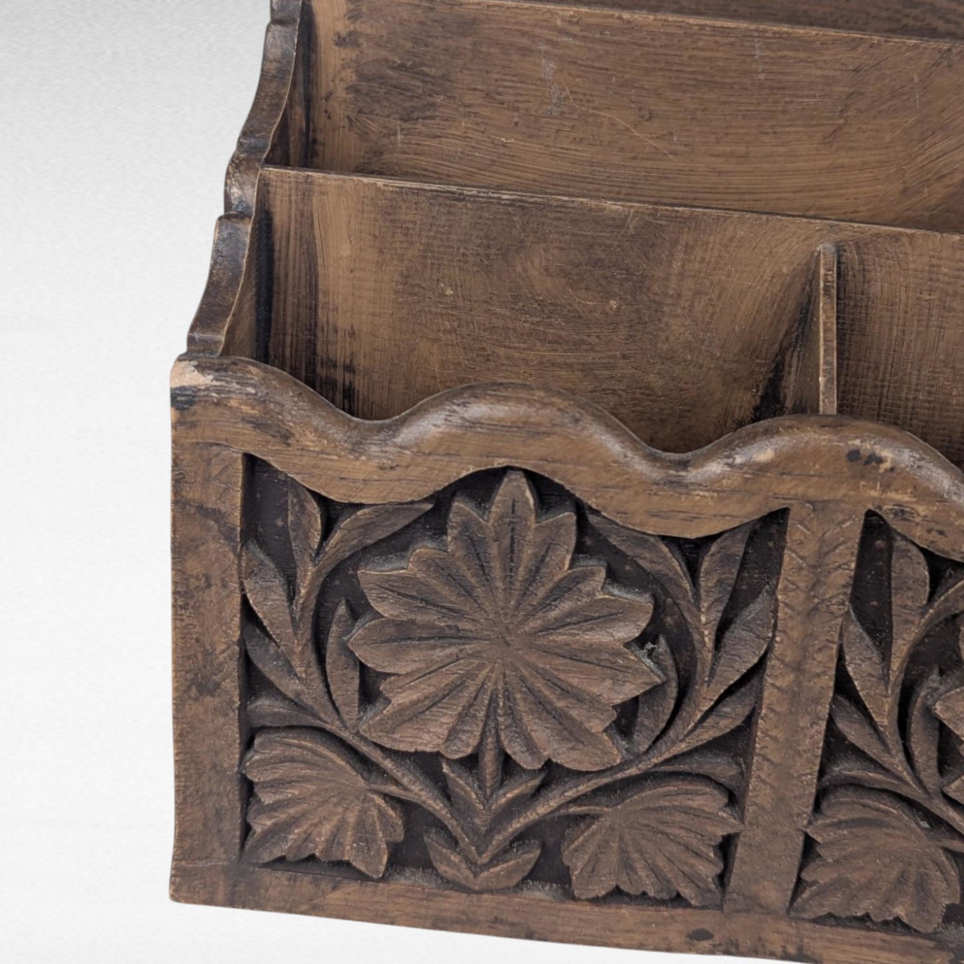 Vintage Lerner Carved Style Plastic Desk Organizer, Faux Wood Letter Holder, Office Storage