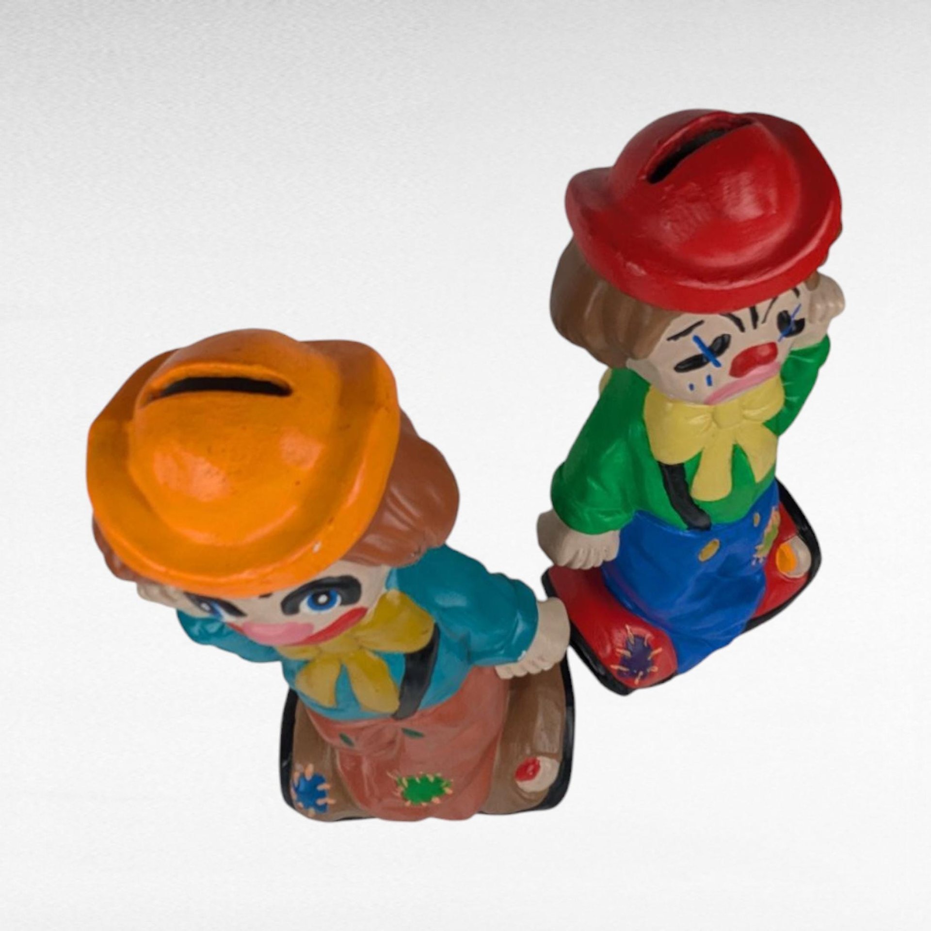 1975 Ceramic Two-Face Clown Bank Pair, Vintage Happy Sad Piggy Banks, Circus Decor