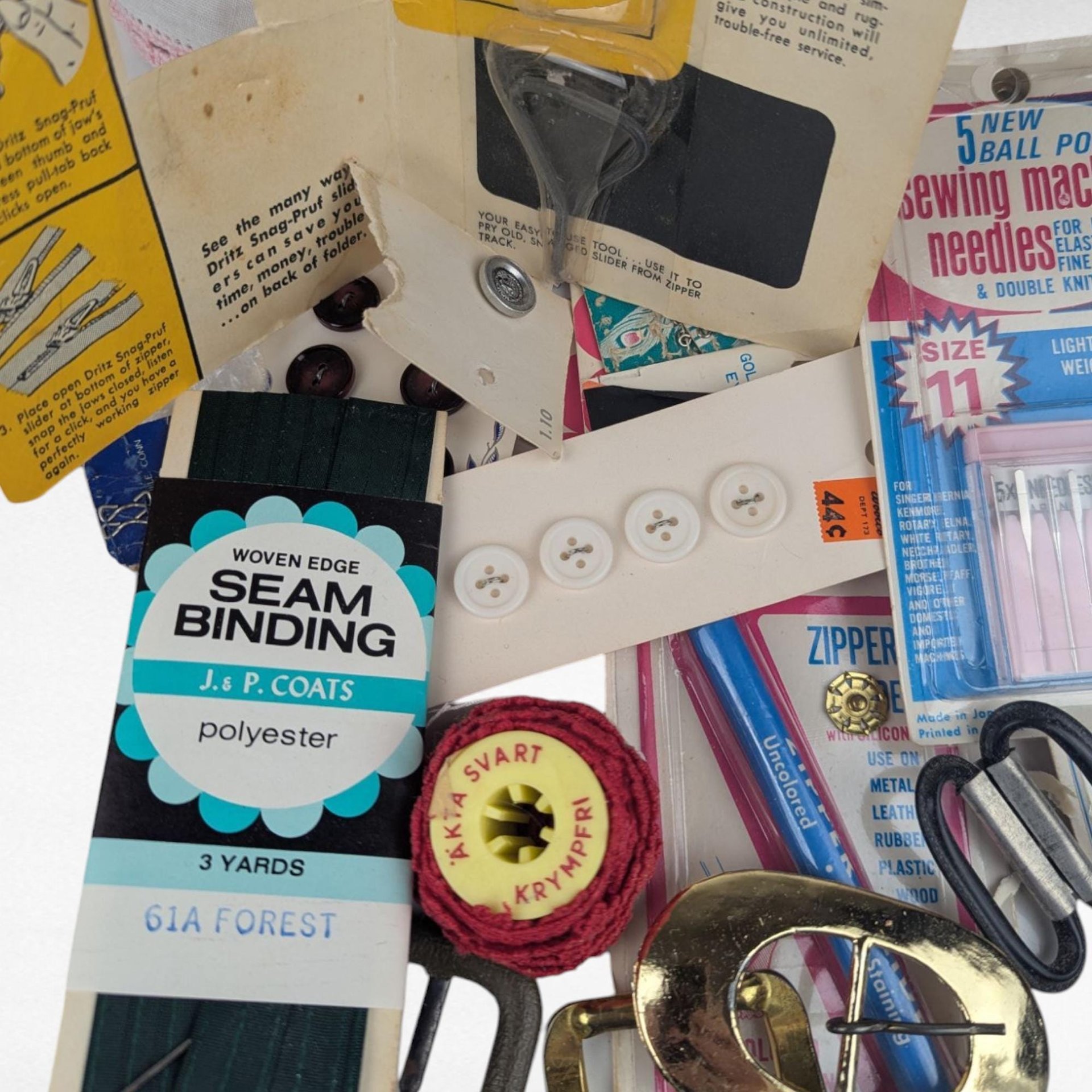 Vintage Sewing Supplies Lot Drawer Find Dritz Notions Needles Zippers Buttons Craft Supplies Gift for Sewers