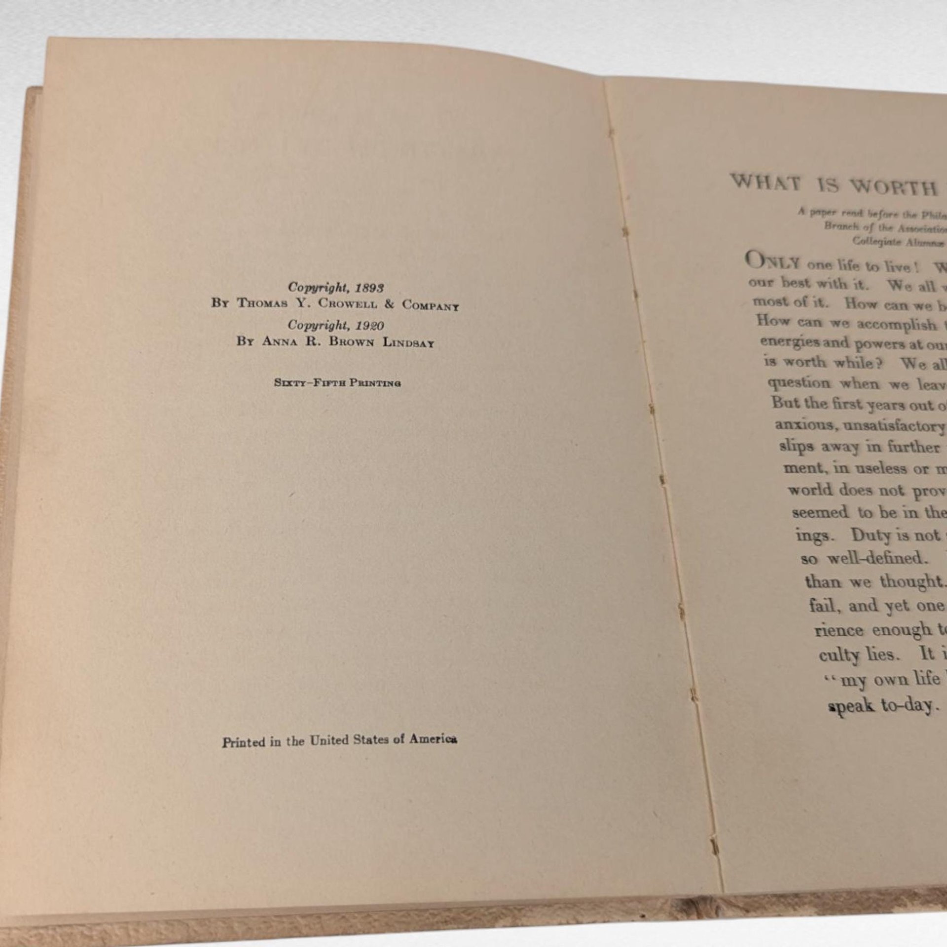 1920s Inspirational Book What is Worth While Anna Robertson Brown, Antique Softcover, Gift for Reader, Vintage Ephemera