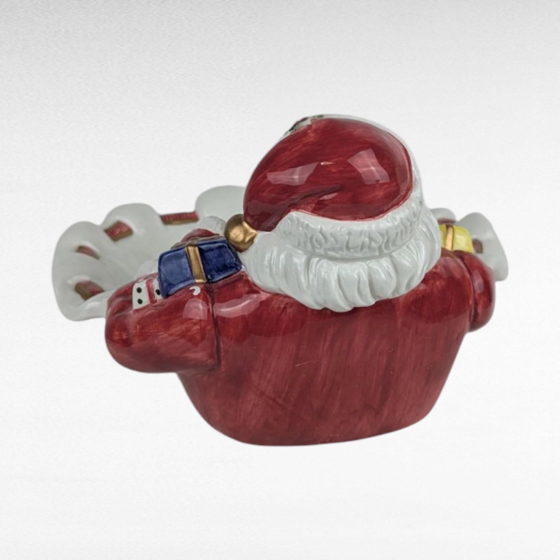 Vintage Fitz and Floyd Santa Candy Dish, Porcelain Christmas Serving Bowl, Holiday Decor