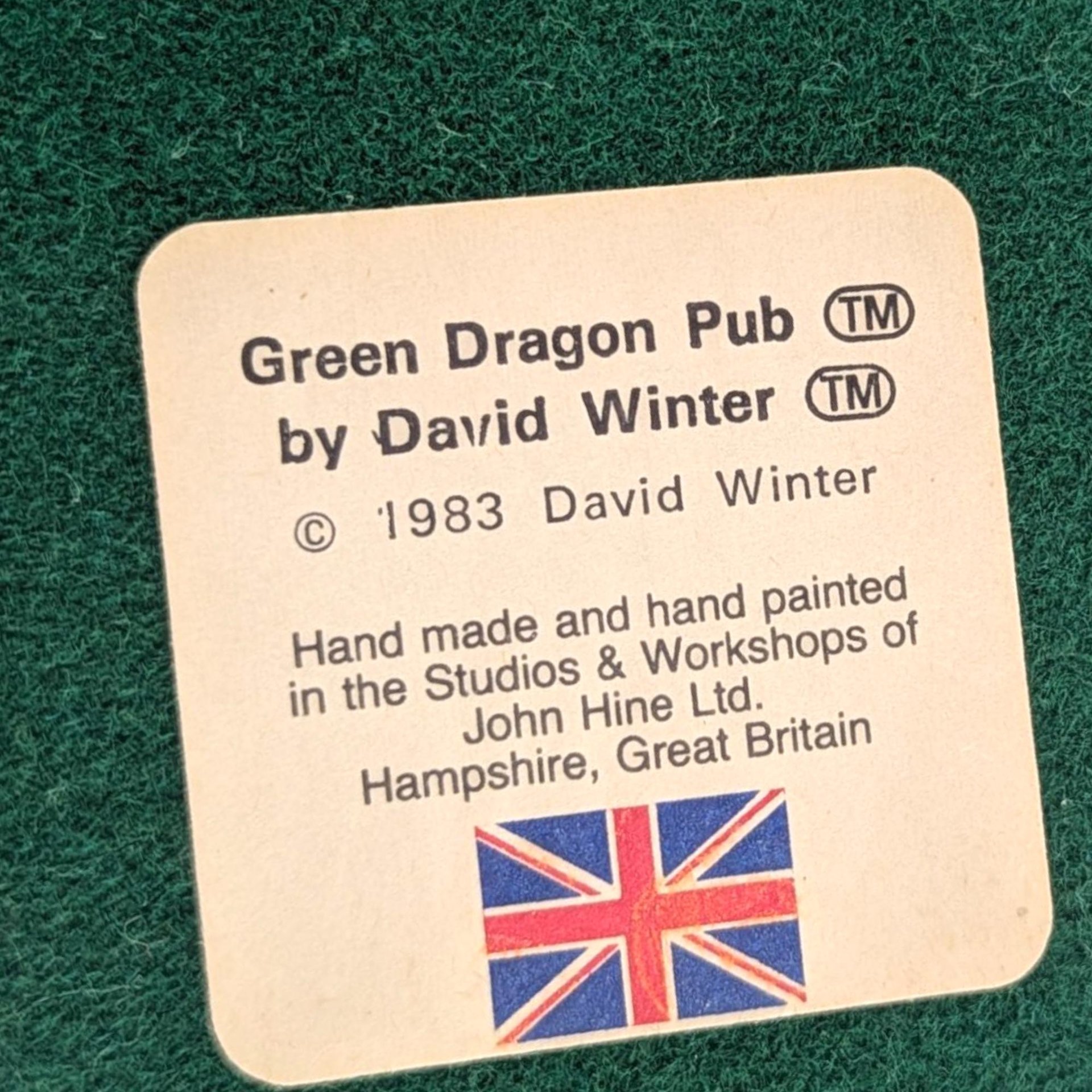1983 David Winter Green Dragon Pub Figurine, Vintage English Village Pub Sculpture, Collectible Decor Gift