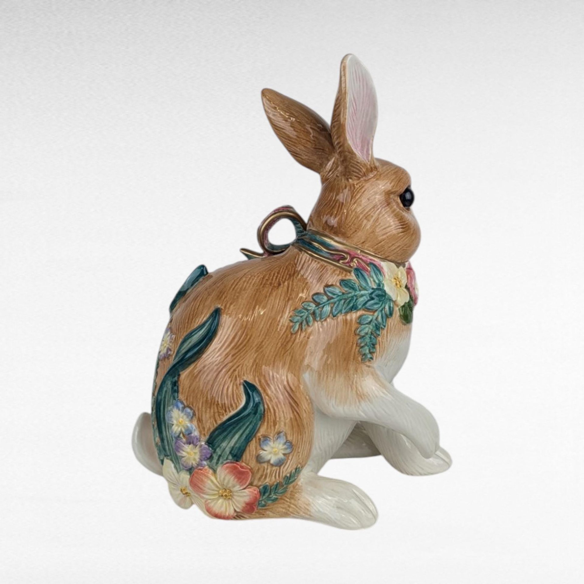 Vintage Fitz and Floyd Bunny, Woodland Spring Rabbit, Porcelain Figurine, Floral Easter Decor, Collectible Rabbit, Springtime Gift