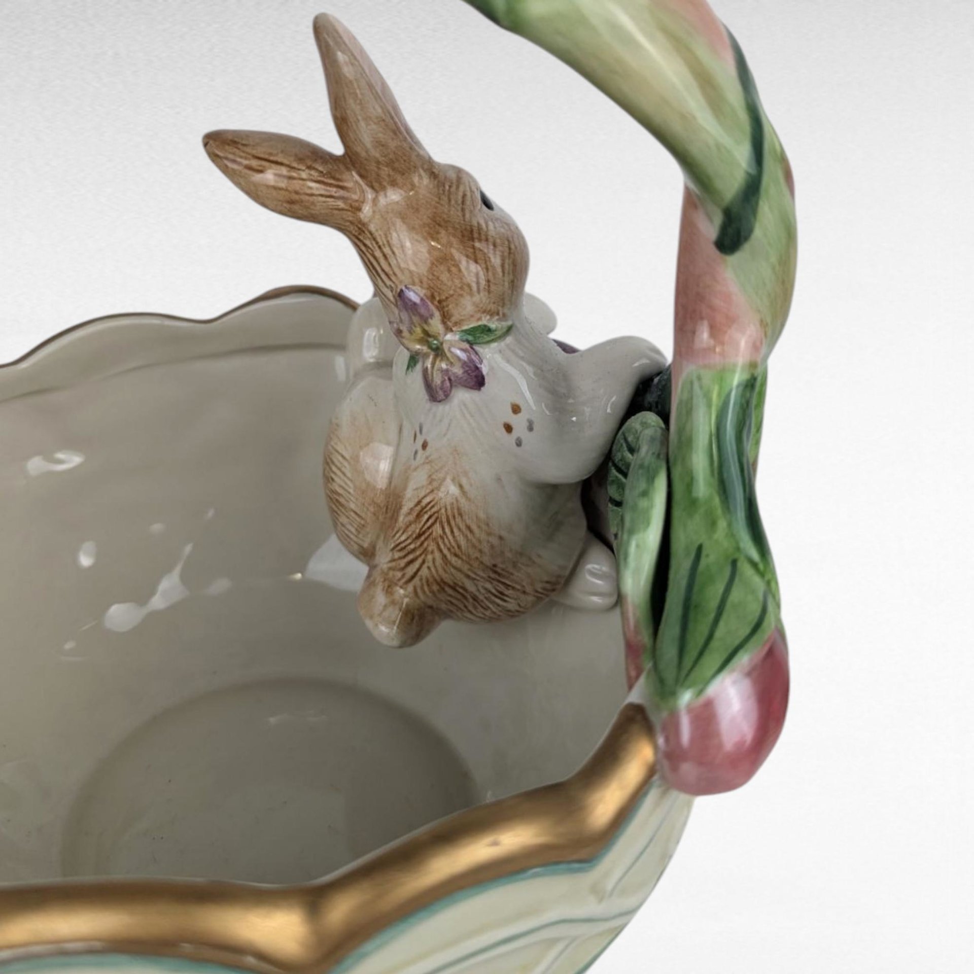 Vintage Fitz and Floyd Easter Basket, Garden Rhapsody Porcelain, Bunny Figurine, Floral Spring Decor, Collectible Basket, Whimsical Easter
