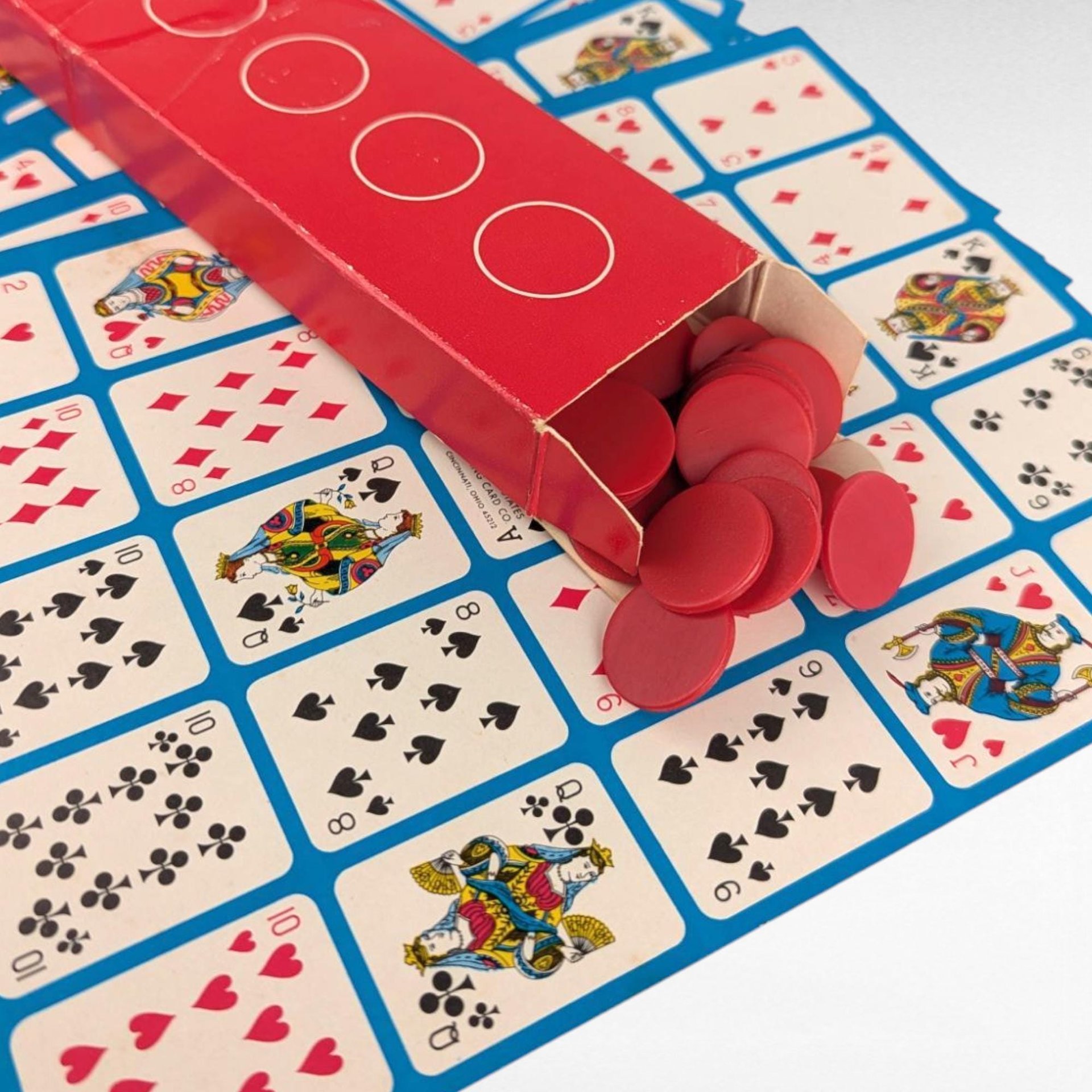 Vintage 1970s Po-Ke-No Game, Complete 12 Board Set with 200 Chips - U.S. Playing Card Co., Family Group Fun