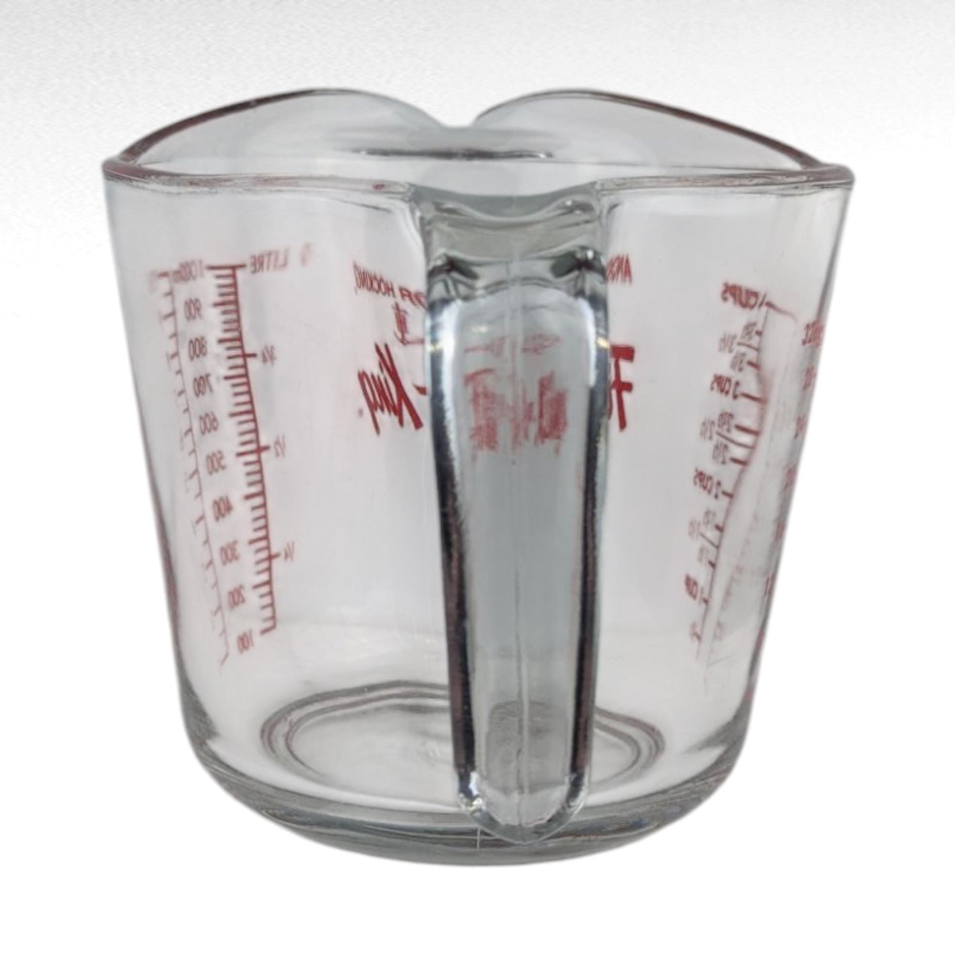 Vintage Anchor Hocking Glass Measuring Cup, 32oz 4 Cup 1 Litre, Red Markings, Kitchen Essential