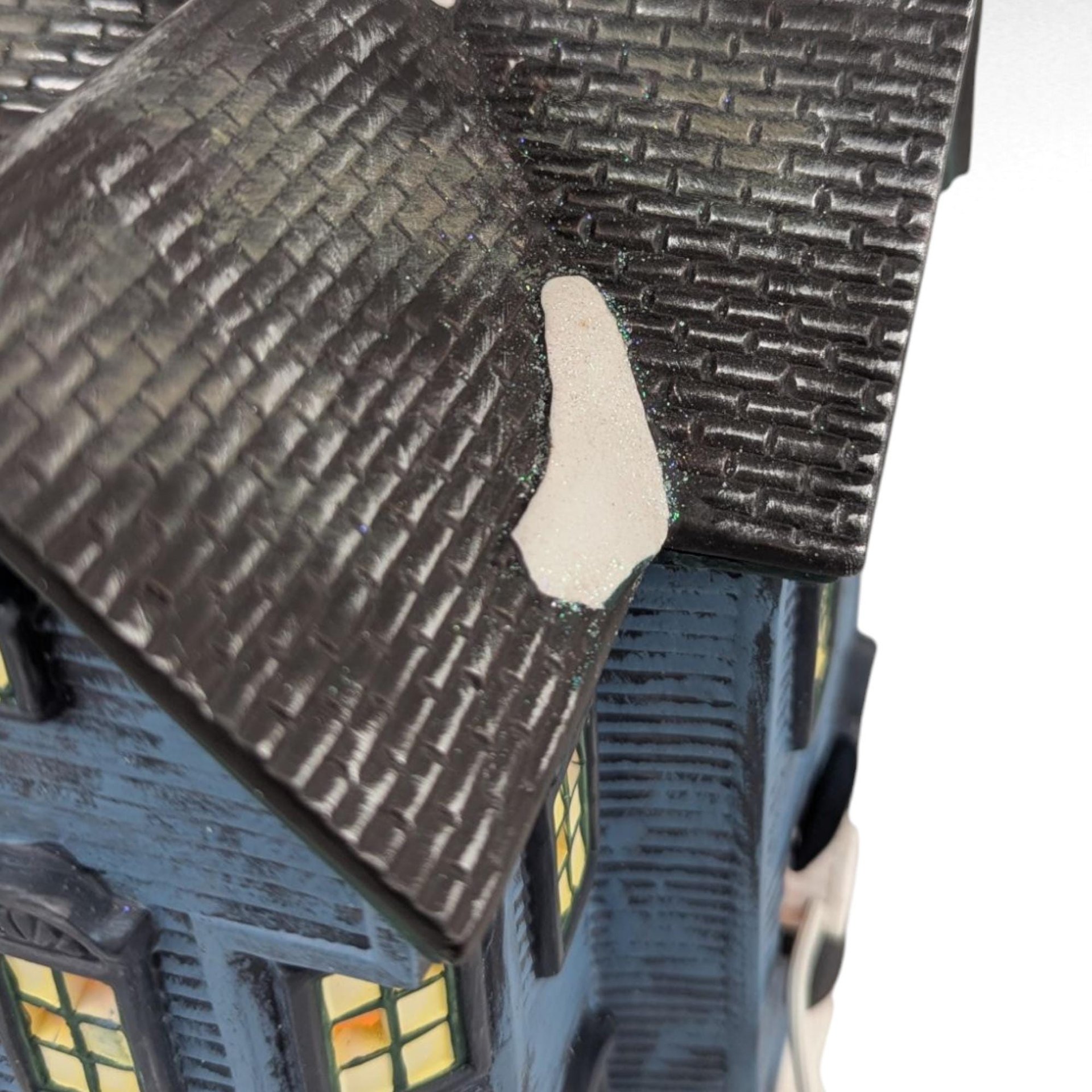 Vintage O'Well Lighted Blue Christmas Village House, Ceramic Holiday Home Decor, Collectible Two-Story Winter Scene Building