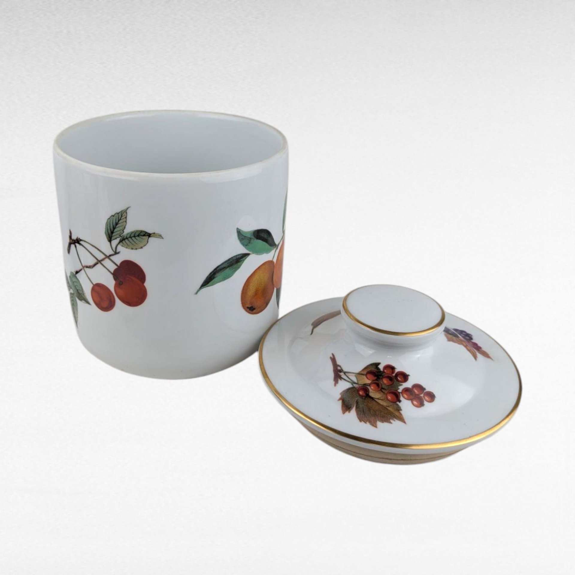 Vintage 1961 Royal Worcester Evesham Gold Canister with Lid, 6 Inch Porcelain Storage Jar, English China Kitchen Decor