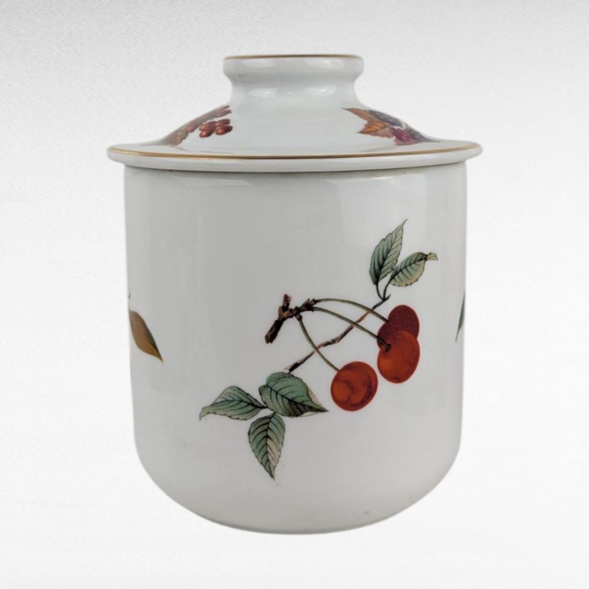 Vintage 1961 Royal Worcester Evesham Gold Canister with Lid, 6 Inch Porcelain Storage Jar, English China Kitchen Decor