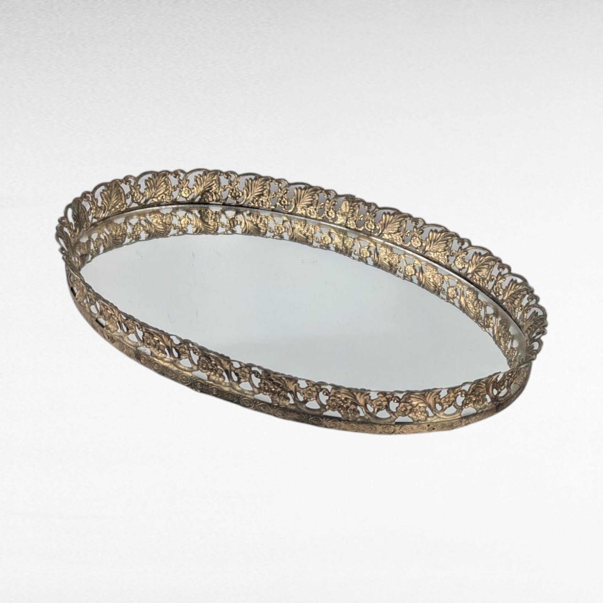 Vintage Oval Filigree Vanity Mirror Tray, Decorative Dresser Tray, Perfume Display, Gift for Her