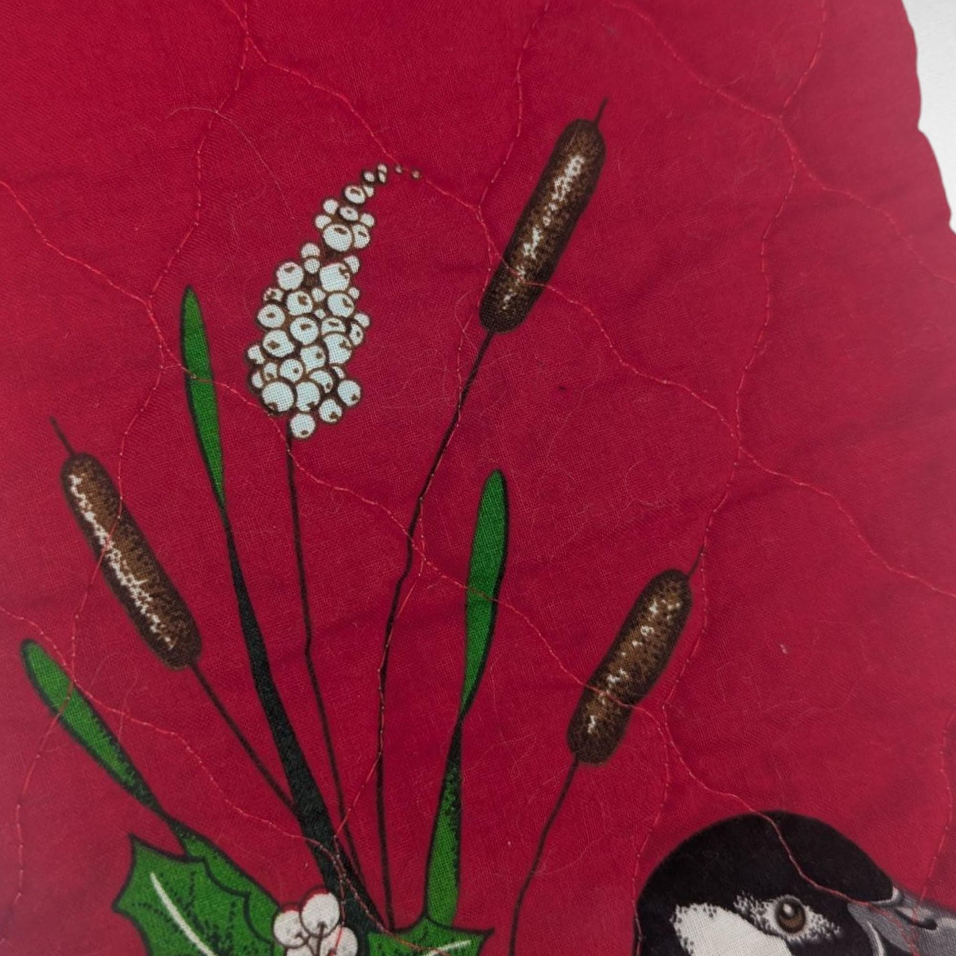 Handmade Quilted Christmas Stocking, 14.5", Red Waterfowl, Goose Design, Vintage Holiday Mantle Decor, Outdoorsman Gift