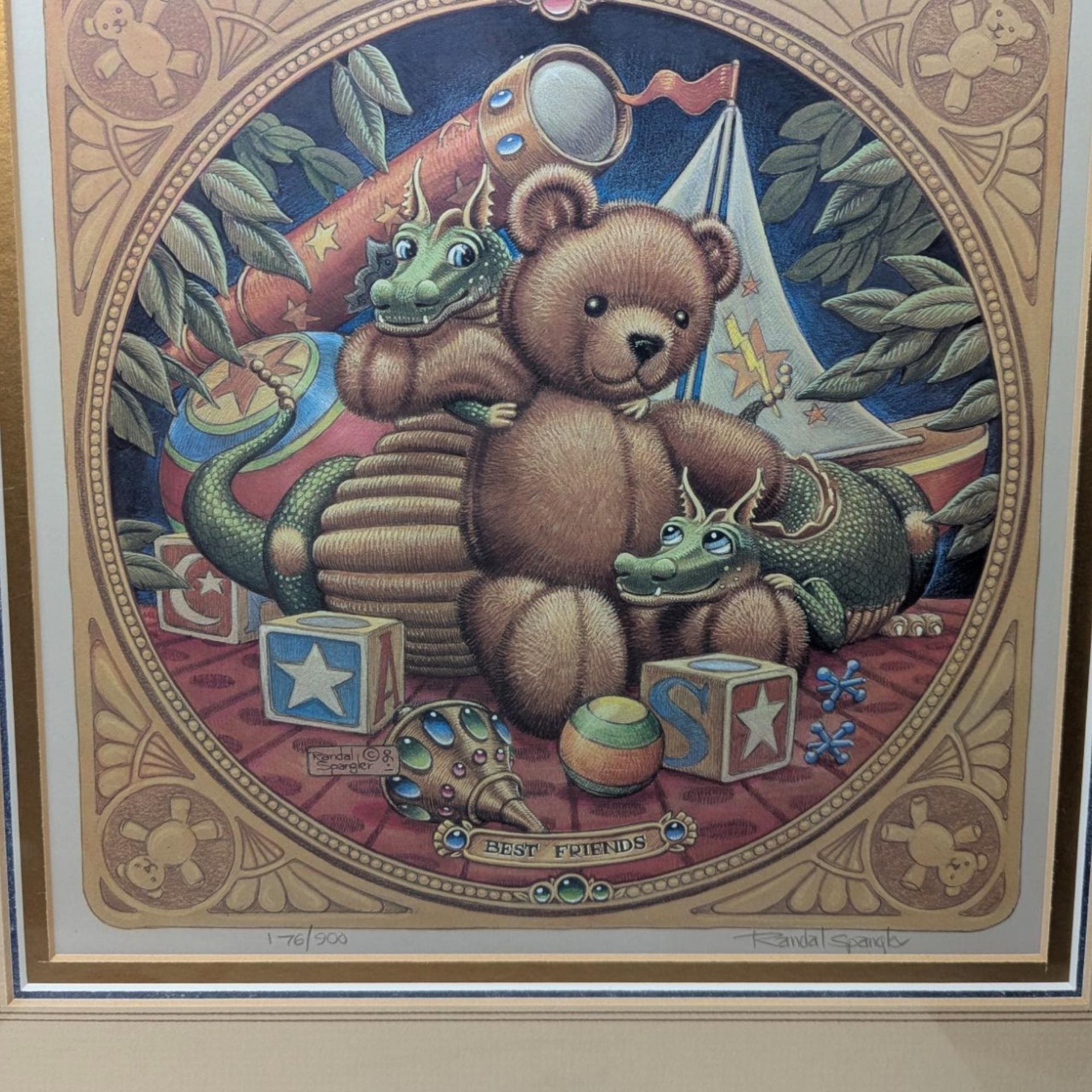 Vintage 1990 Randal Spangler Signed, Numbered, Framed Print, The Draglings Story, Teddy Bear, Fantasy Art. Collectible Wall Decor